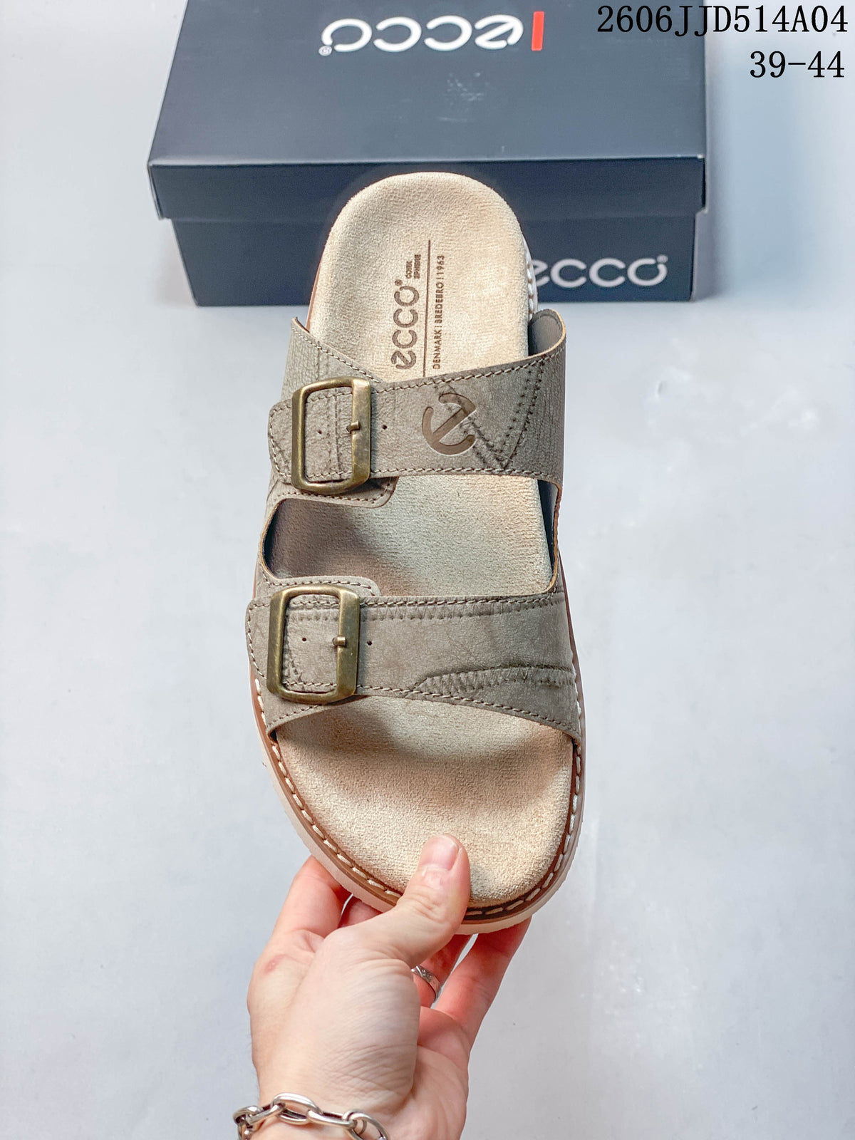 ECCO 06JJD514A04 Two-Buckle Slide Sandals in Taupe