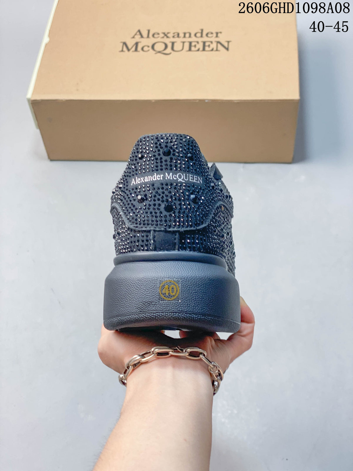 Alexander McQueen Grey Rhinestone Low-Top Sneakers 2606GHD1098A08