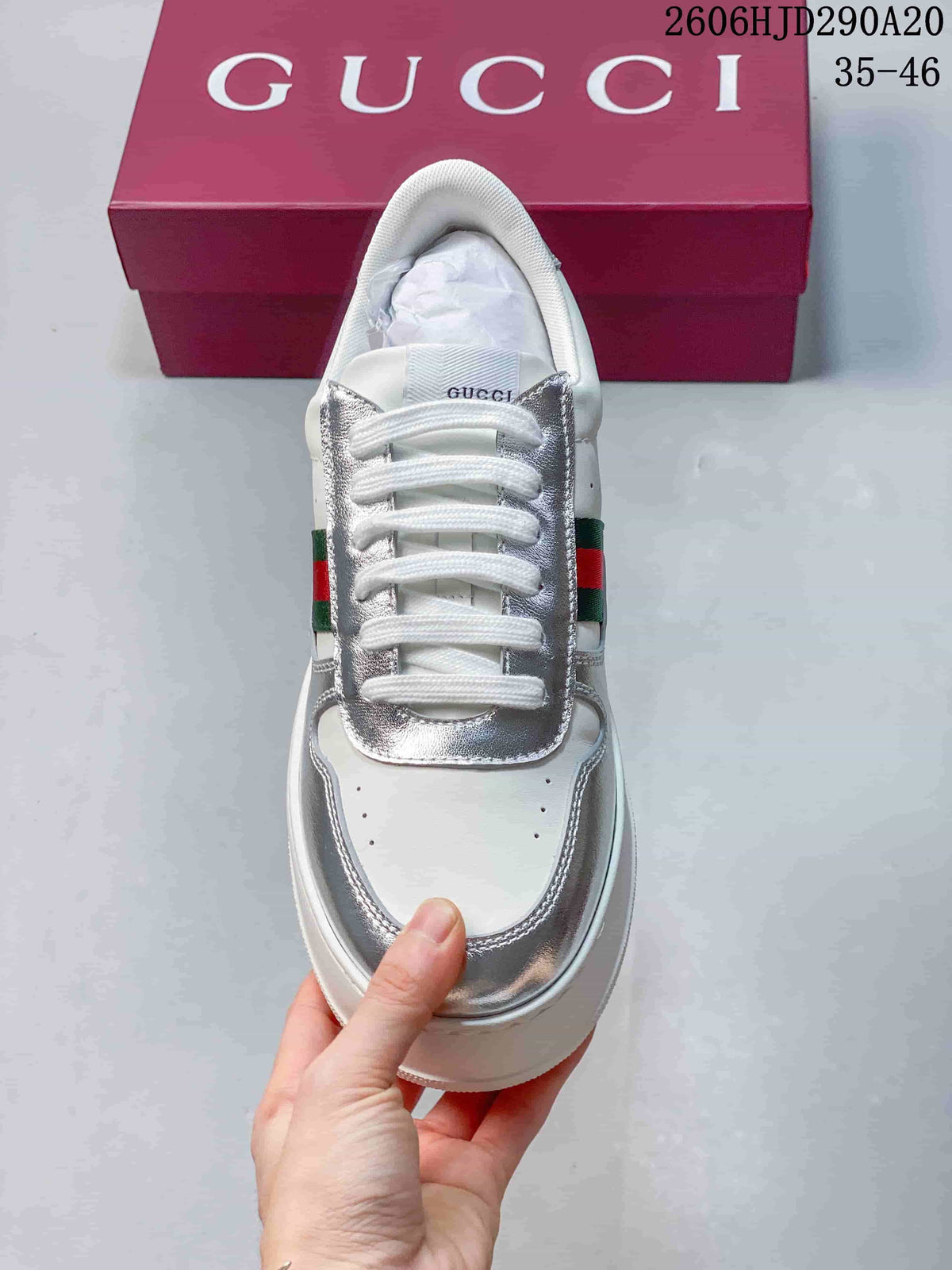 Gucci Chunky White and Silver Low-Top Lace-Up Sneakers