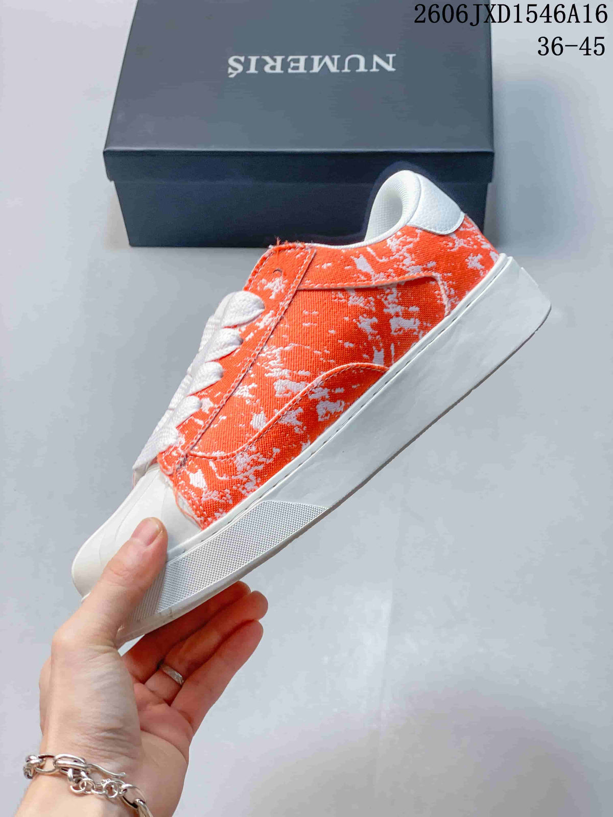 Numeris Pigment Navy Low-Top Sneakers, Orange and White