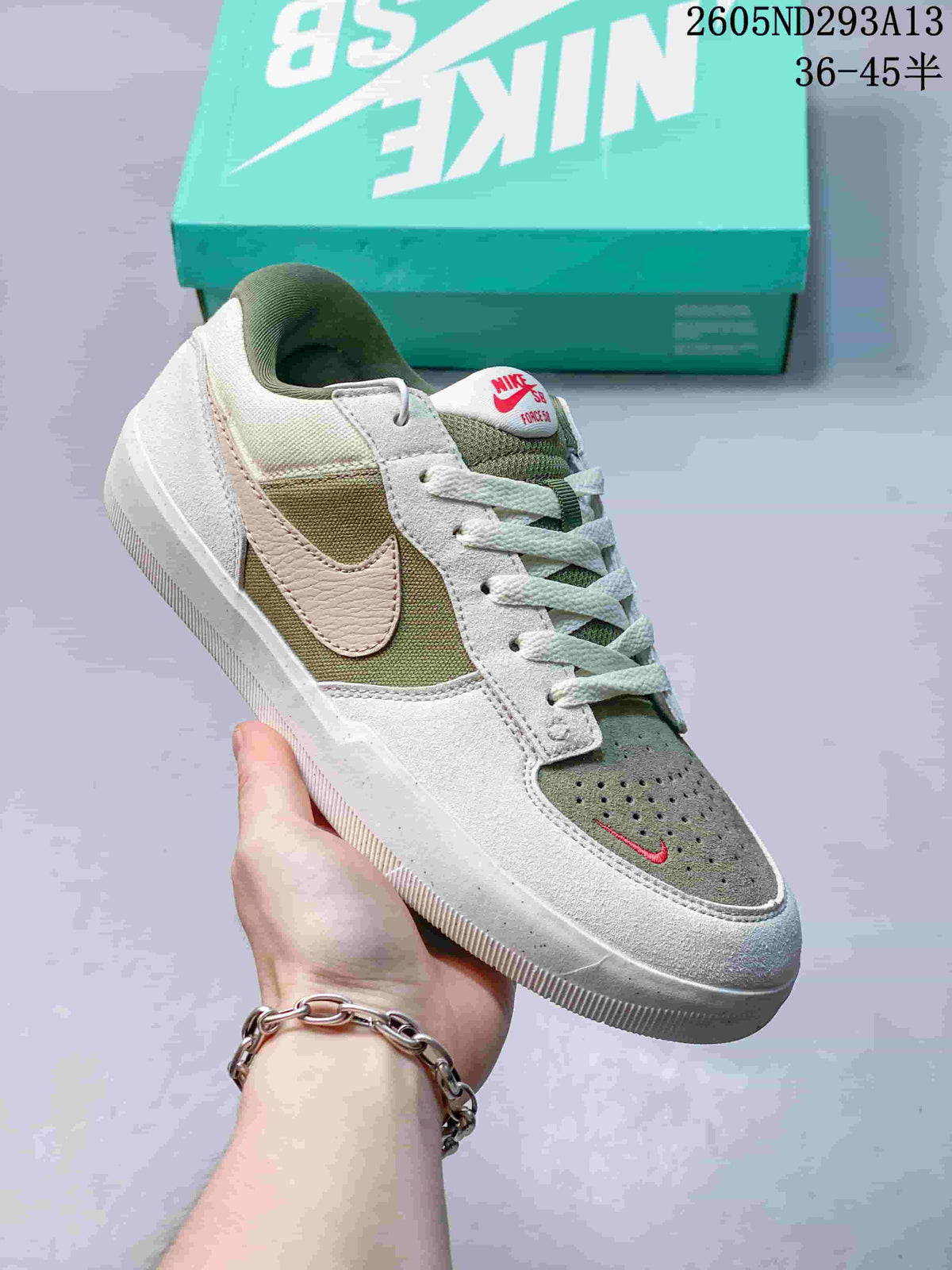 Nike SB Force 58 Low-Top Skate Shoes, Olive and White