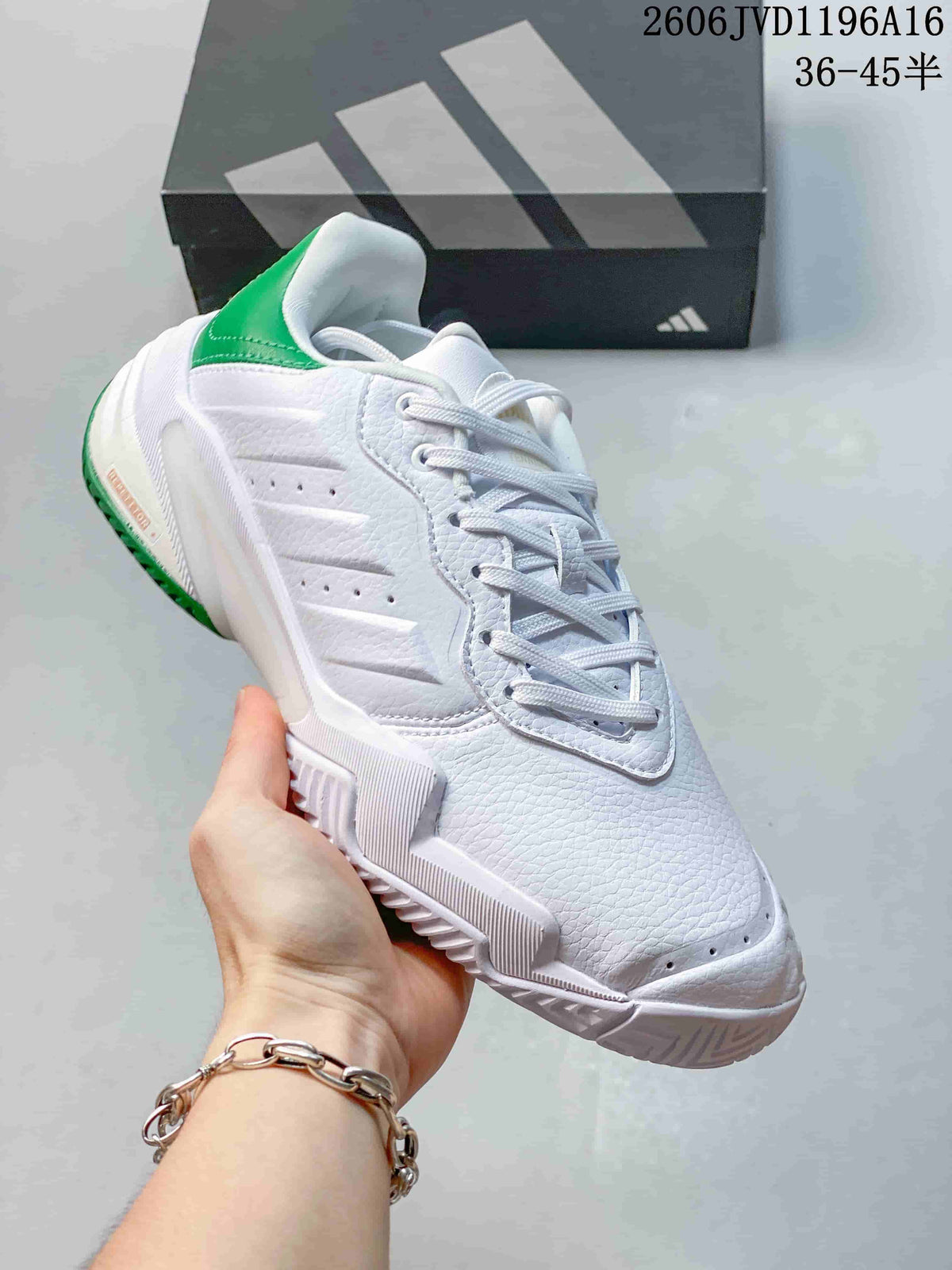 Adidas Barricade 13 M Leather Tennis Shoes, White and Green
