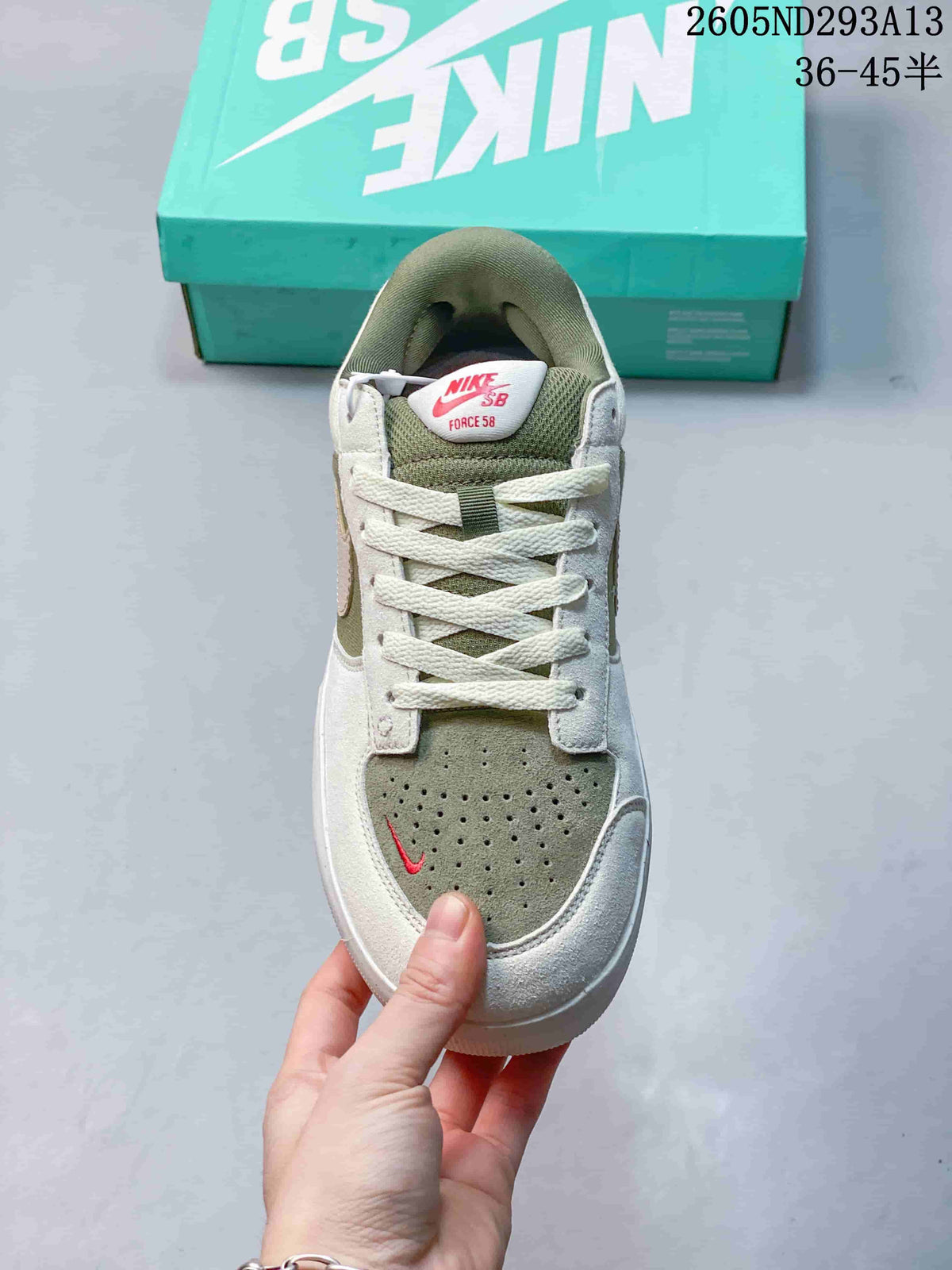 Nike SB Force 58 Low-Top Skate Shoes, Olive and White