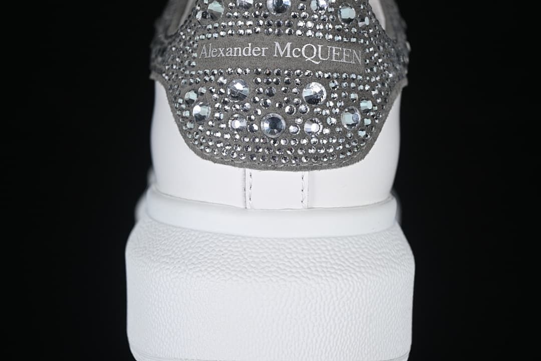 Alexander McQueen White Leather-Style Sneakers with Crystal Heel