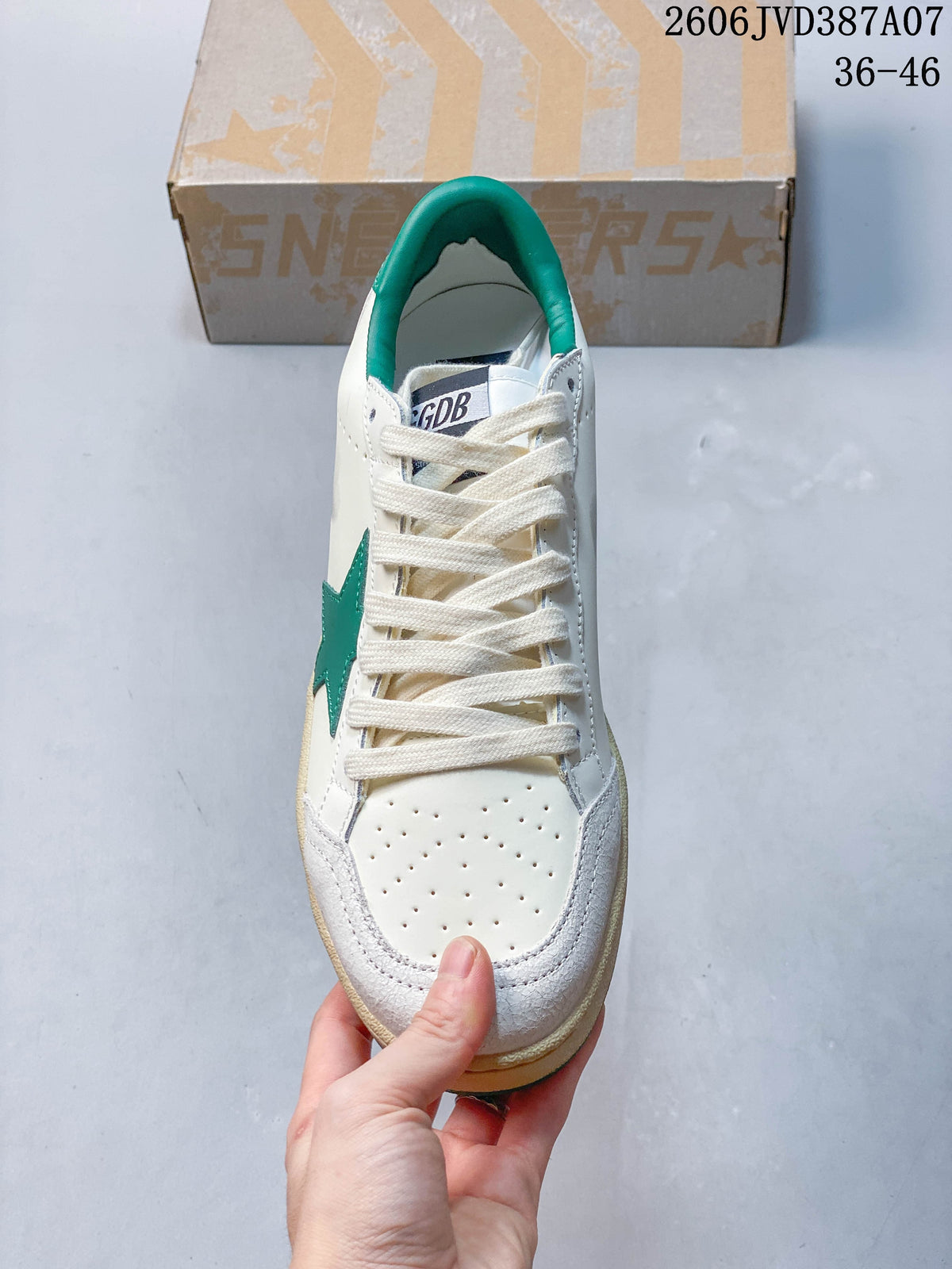Golden Goose Super-Star Low-Top Sneakers in White and Green