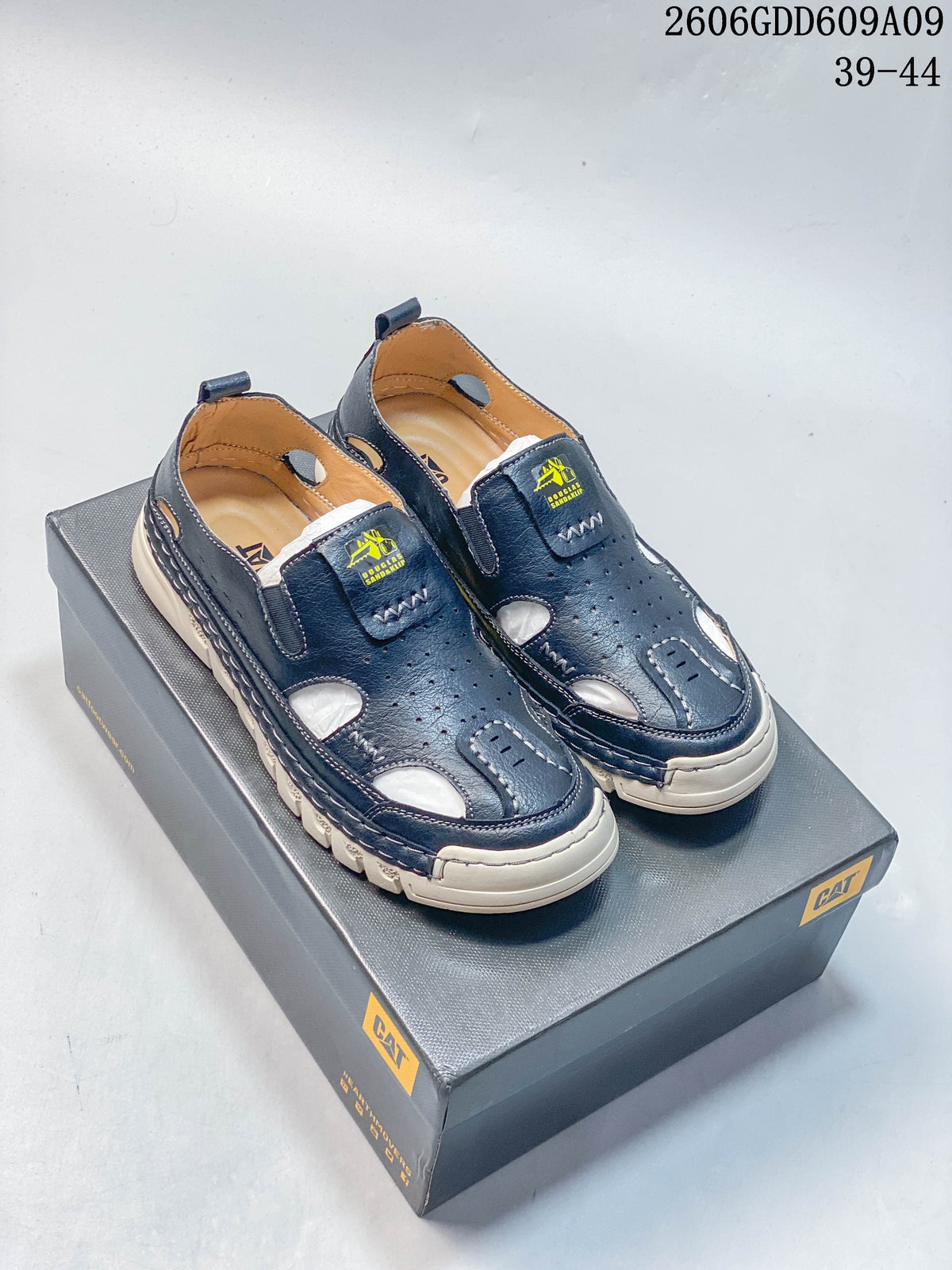 CAT Men's Navy Leather-Style Fisherman Sandals