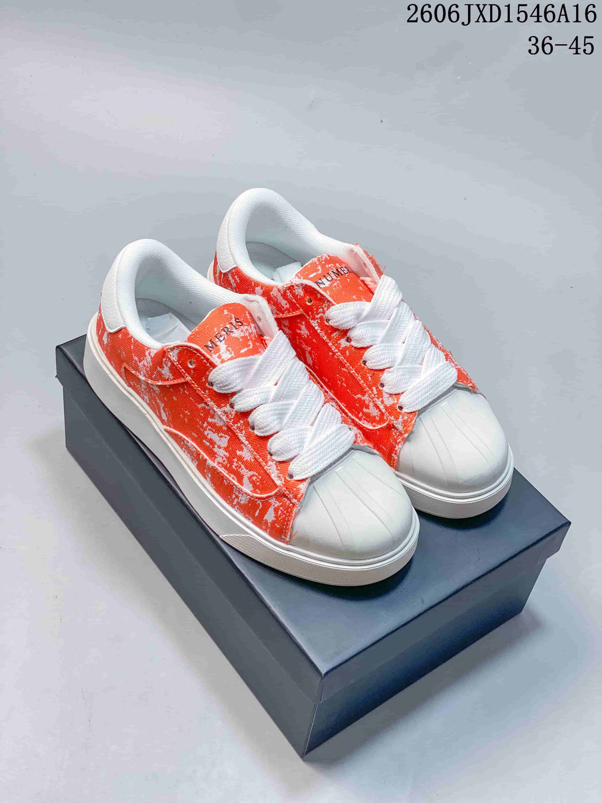 Numeris Pigment Navy Low-Top Sneakers, Orange and White