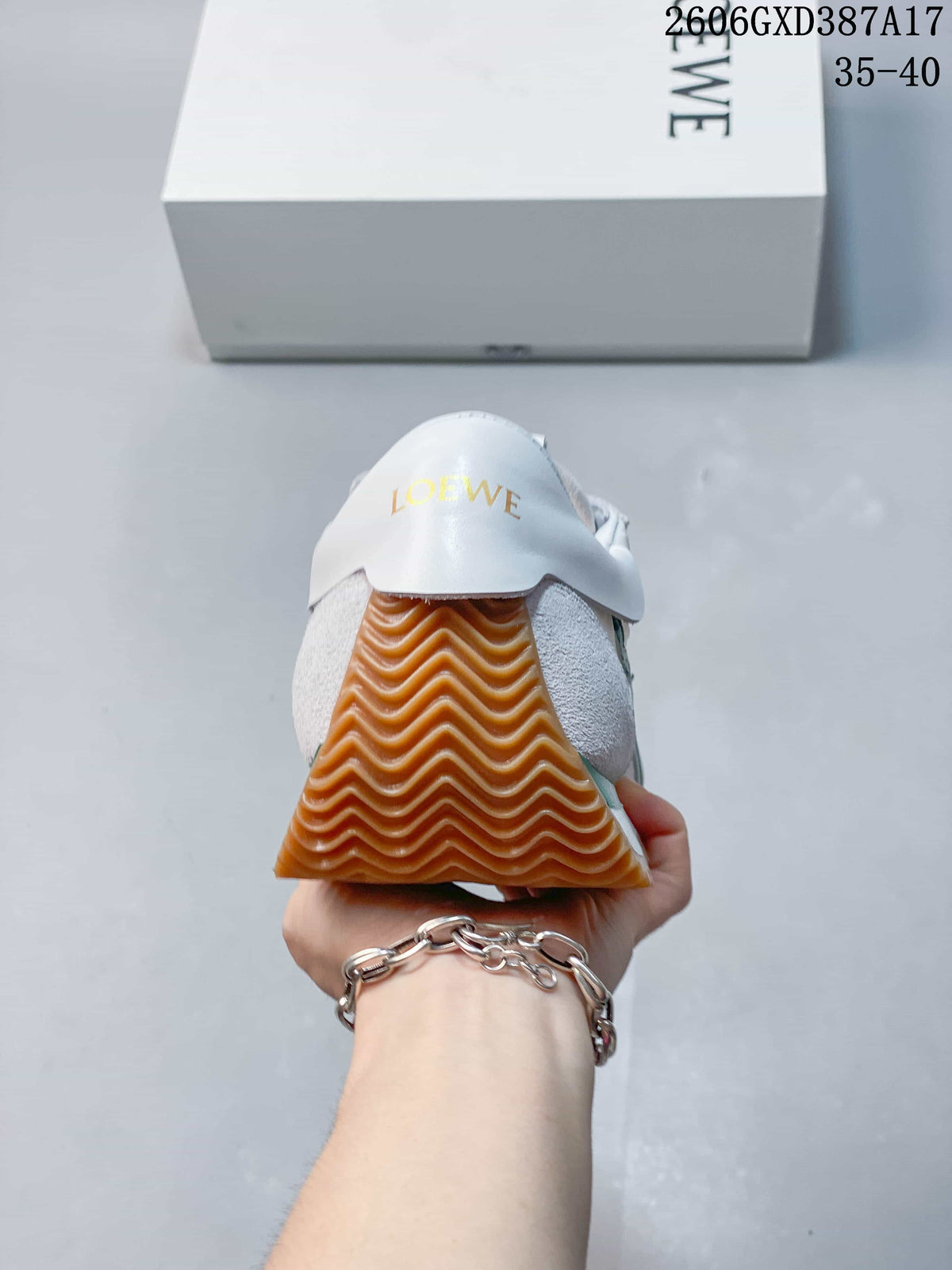 Loewe White and Green Lace-Up Sneakers with Gum Sole