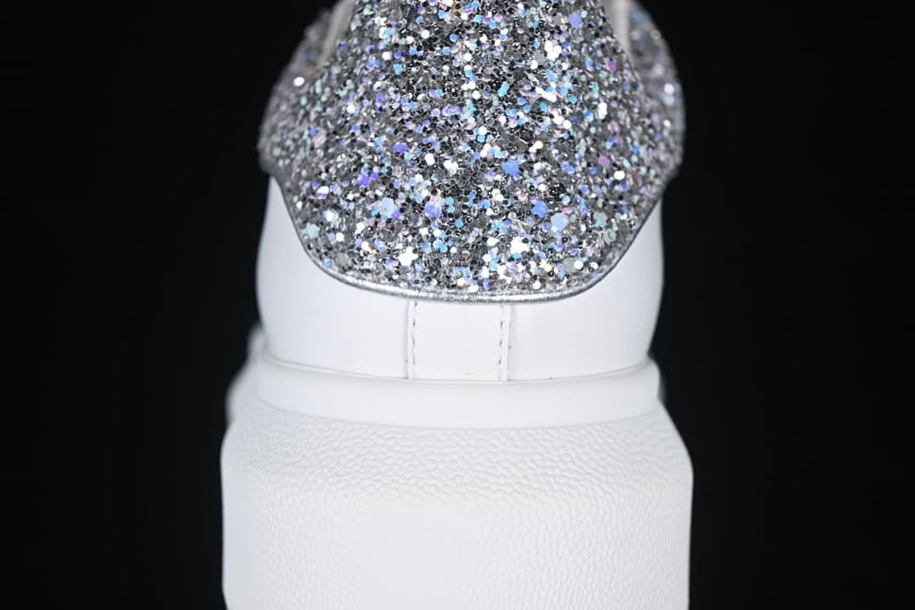 Alexander McQueen White Glitter Heel Low-Top Sneakers