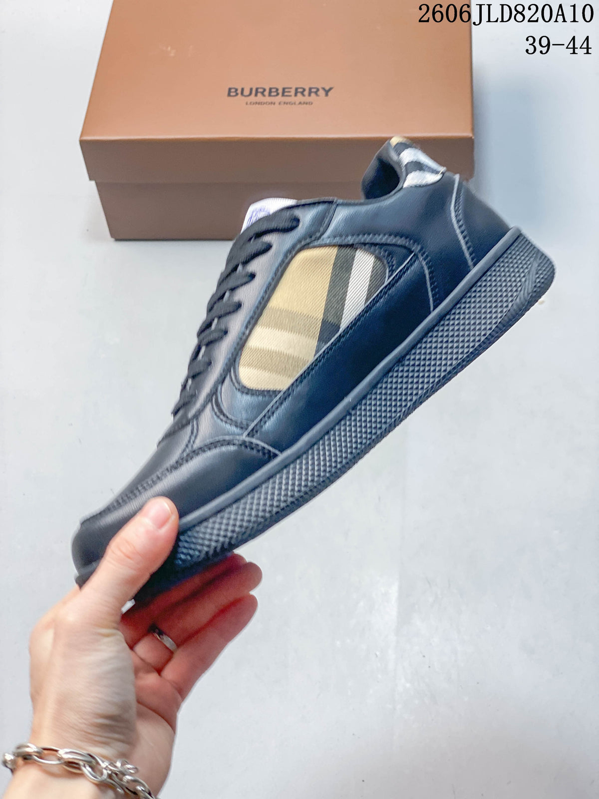 Burberry Low-Top Sneakers in Navy with Check Panels