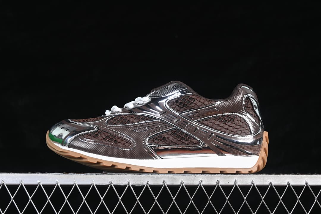 Bottega Veneta Orbit Sneakers in Brown and Silver