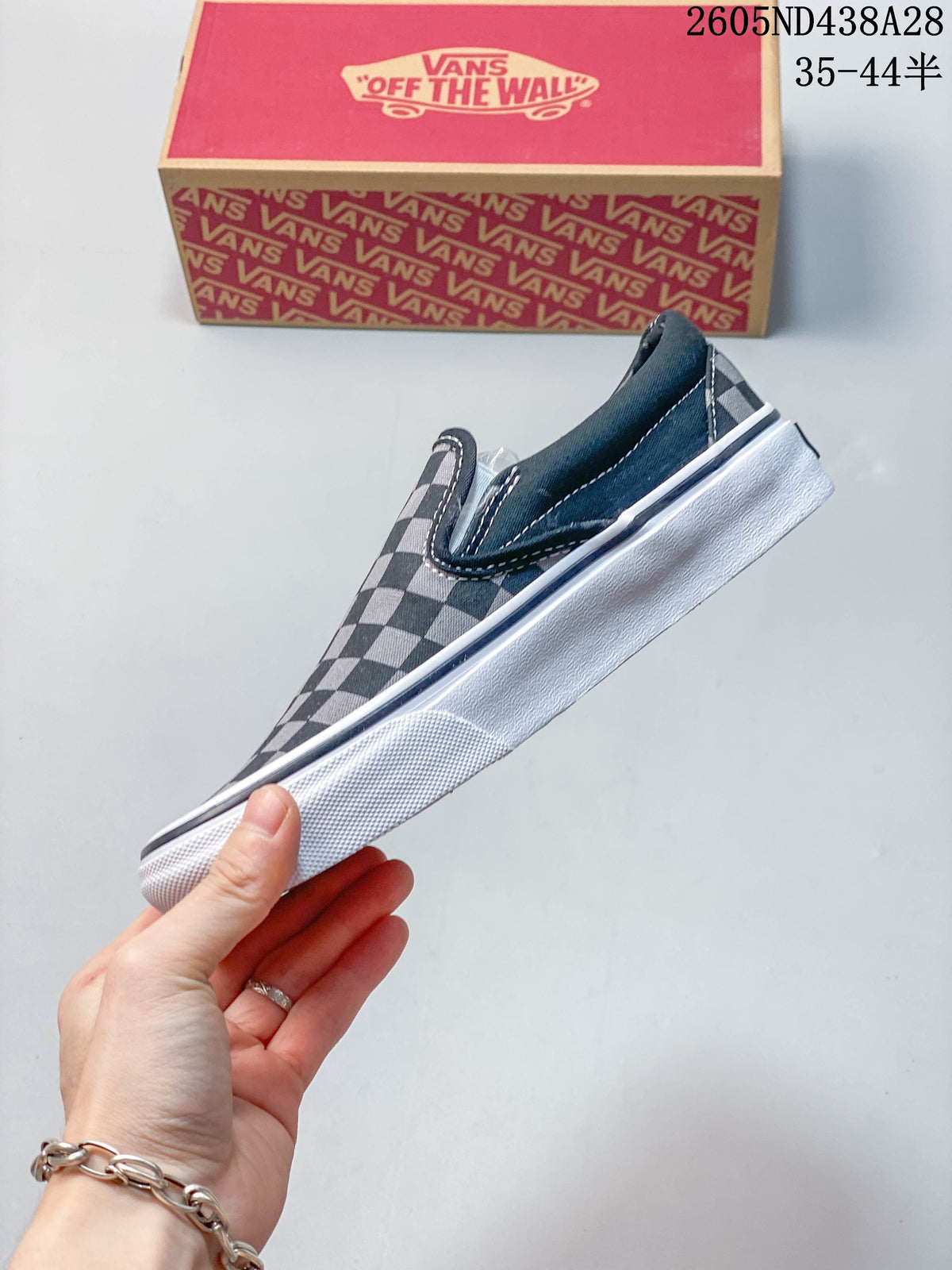 Vans Classic Slip-On Checkerboard Sneakers, Black and White