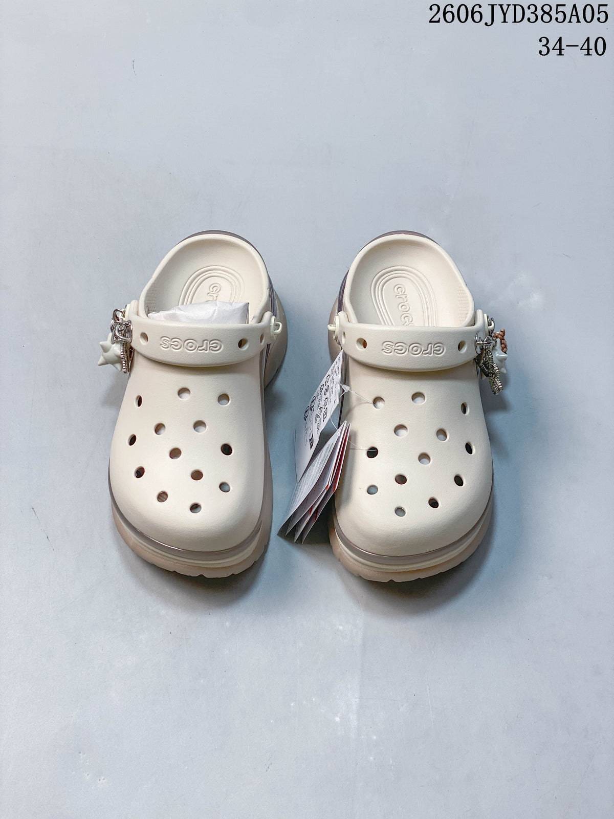 Crocs Classic Platform Clog with Charms, Ivory, 06JYD385A05