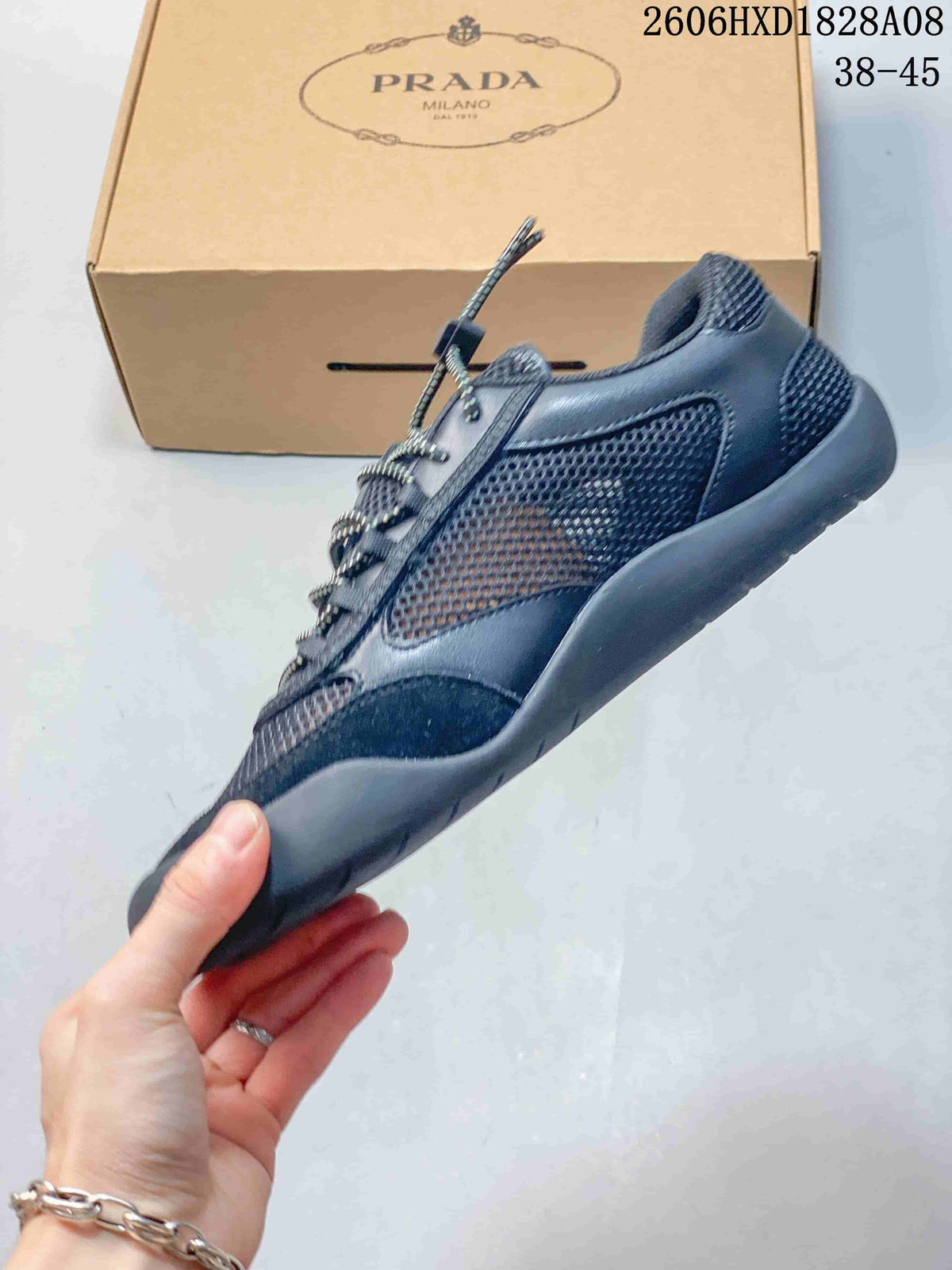 Prada Dark Blue Mesh Lace-Up Sneakers