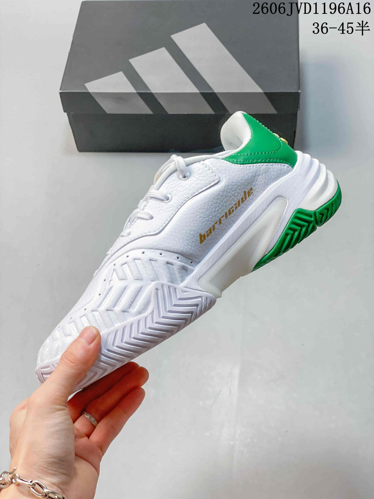 Adidas Barricade 13 M Leather Tennis Shoes, White and Green