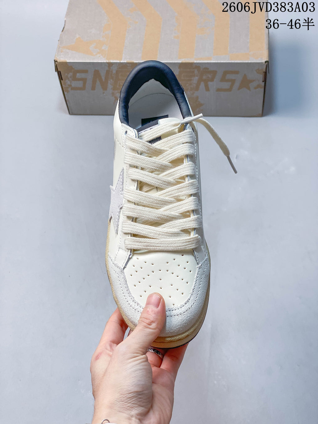 Golden Goose Super-Star Low-Top Sneakers in White and Navy