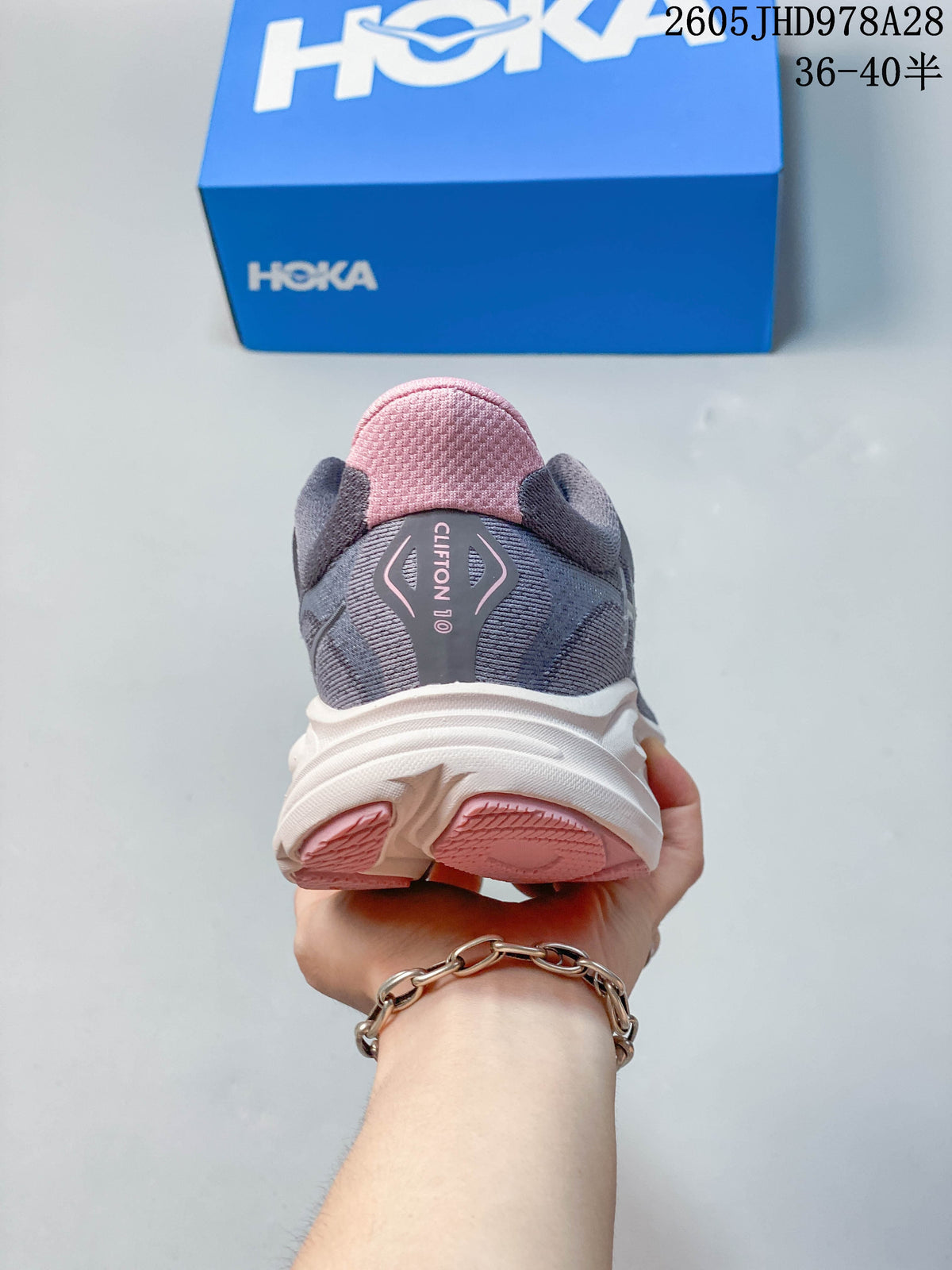 HOKA Clifton 10 Running Shoes in Gray and Pink