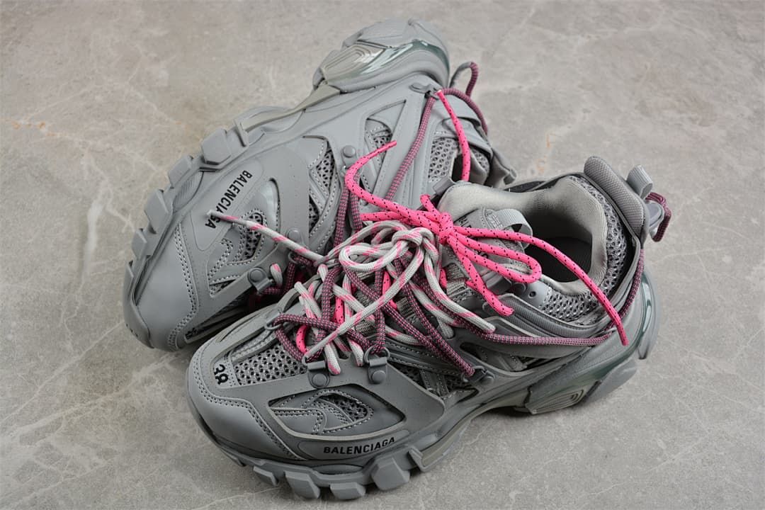 Balenciaga Track Sneaker in Grey with Pink Laces