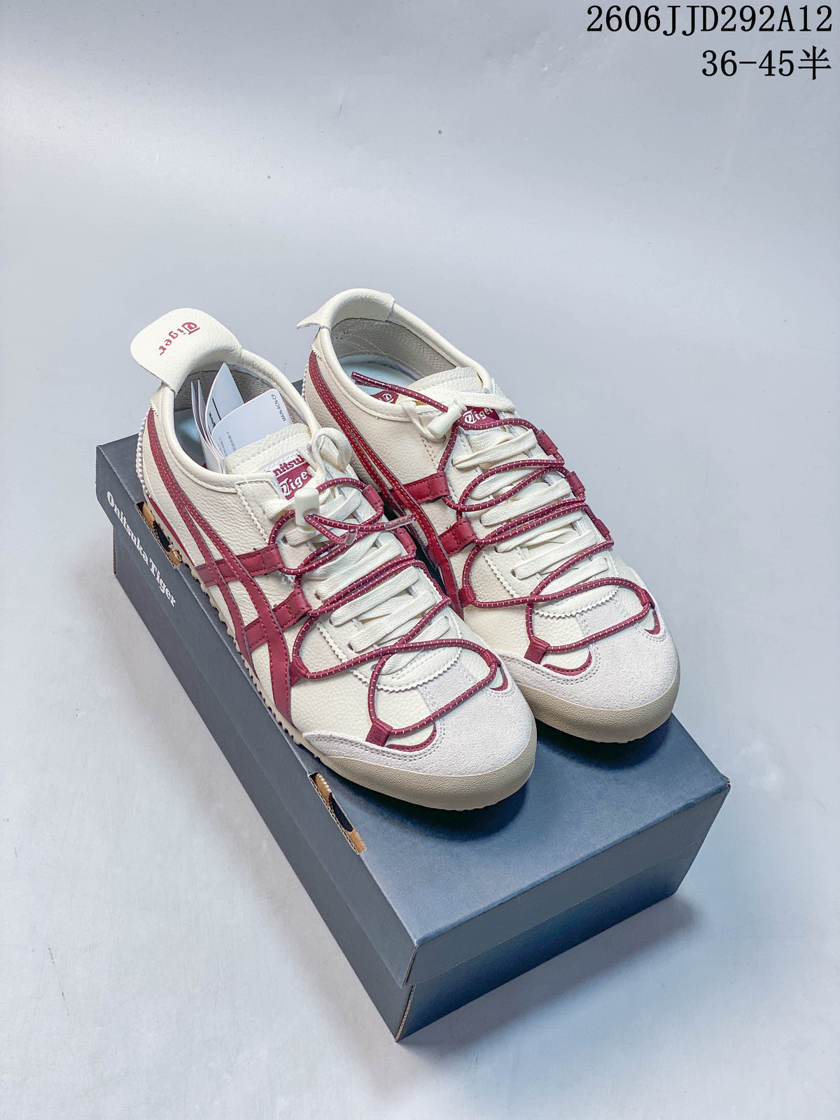 Onitsuka Tiger Mexico 66 Deluxe Sneakers in Cream and Burgundy