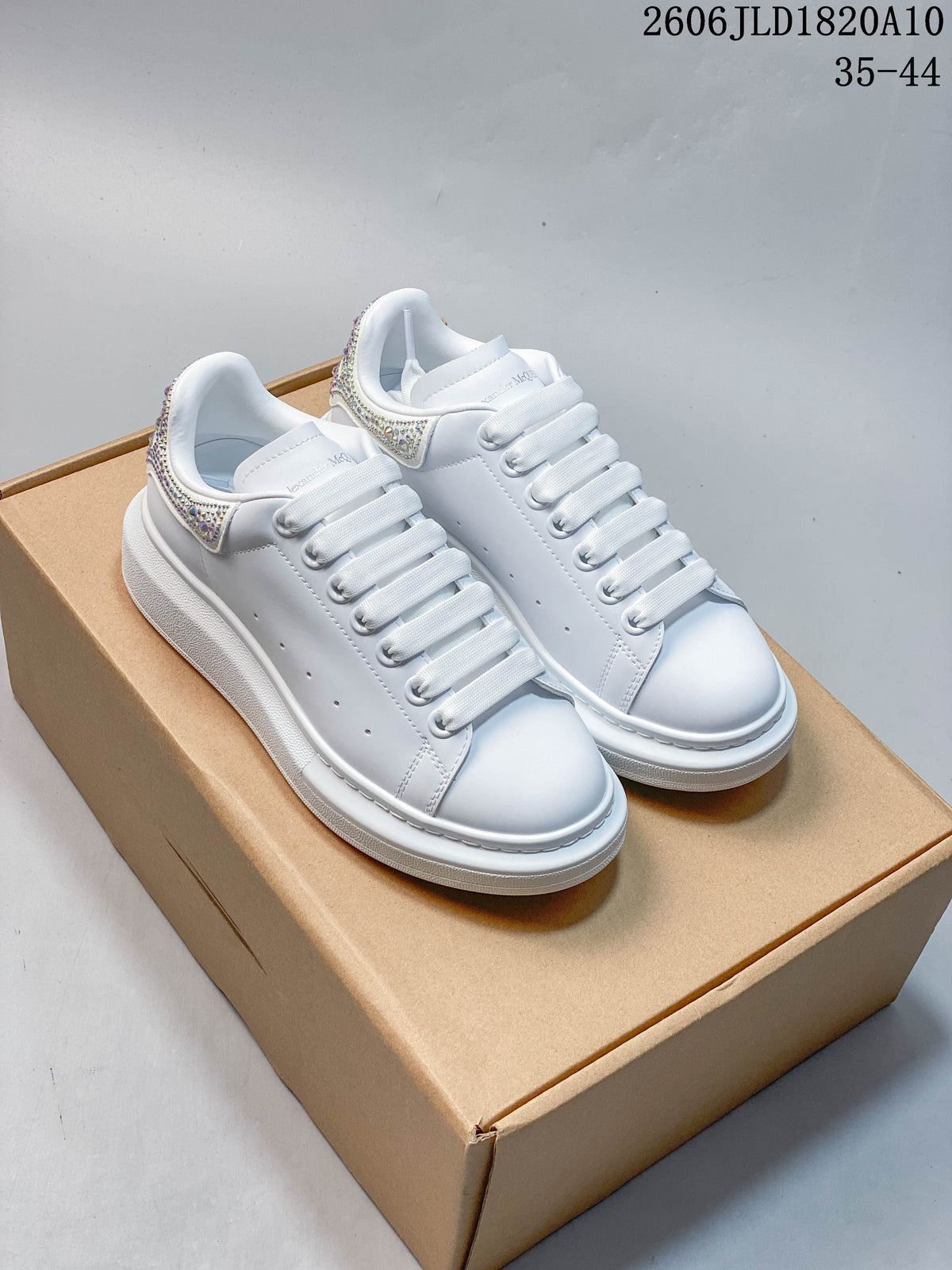 Alexander McQueen White Platform Sneakers with Crystal Heel Detail