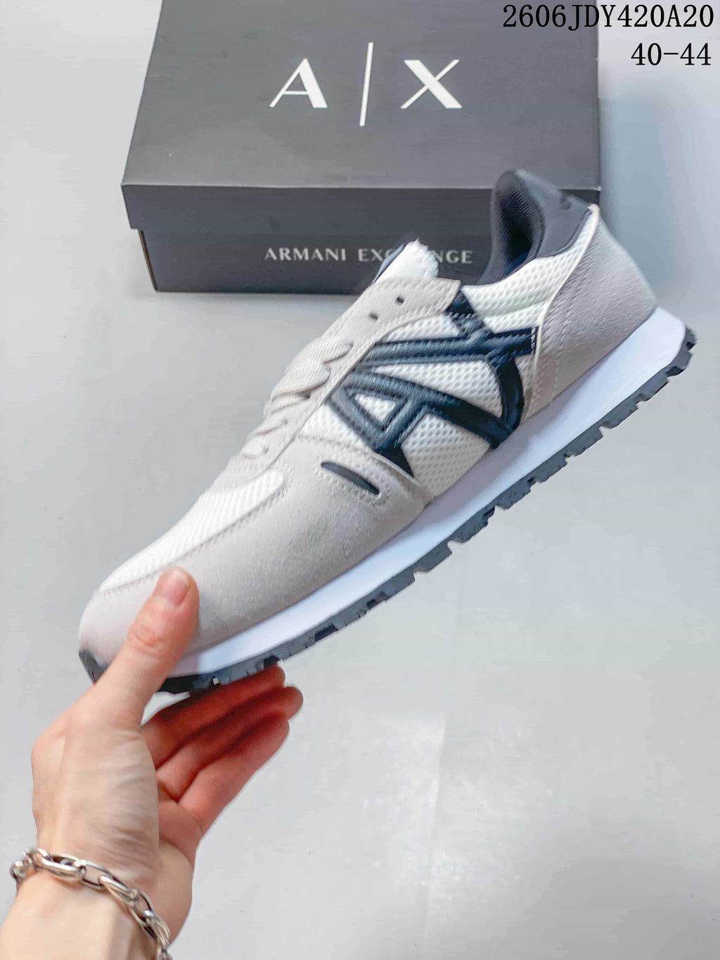 Armani Exchange TREND White and Navy Mesh Sneakers 06JDY420A20
