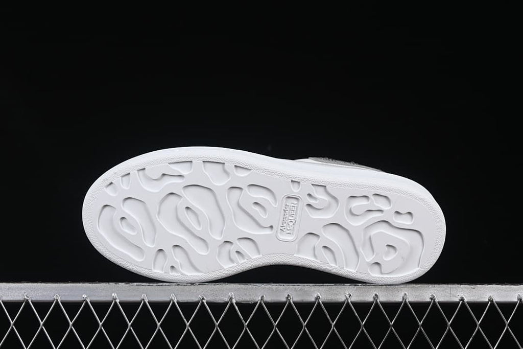 Alexander McQueen White Leather-Style Sneakers with Crystal Heel