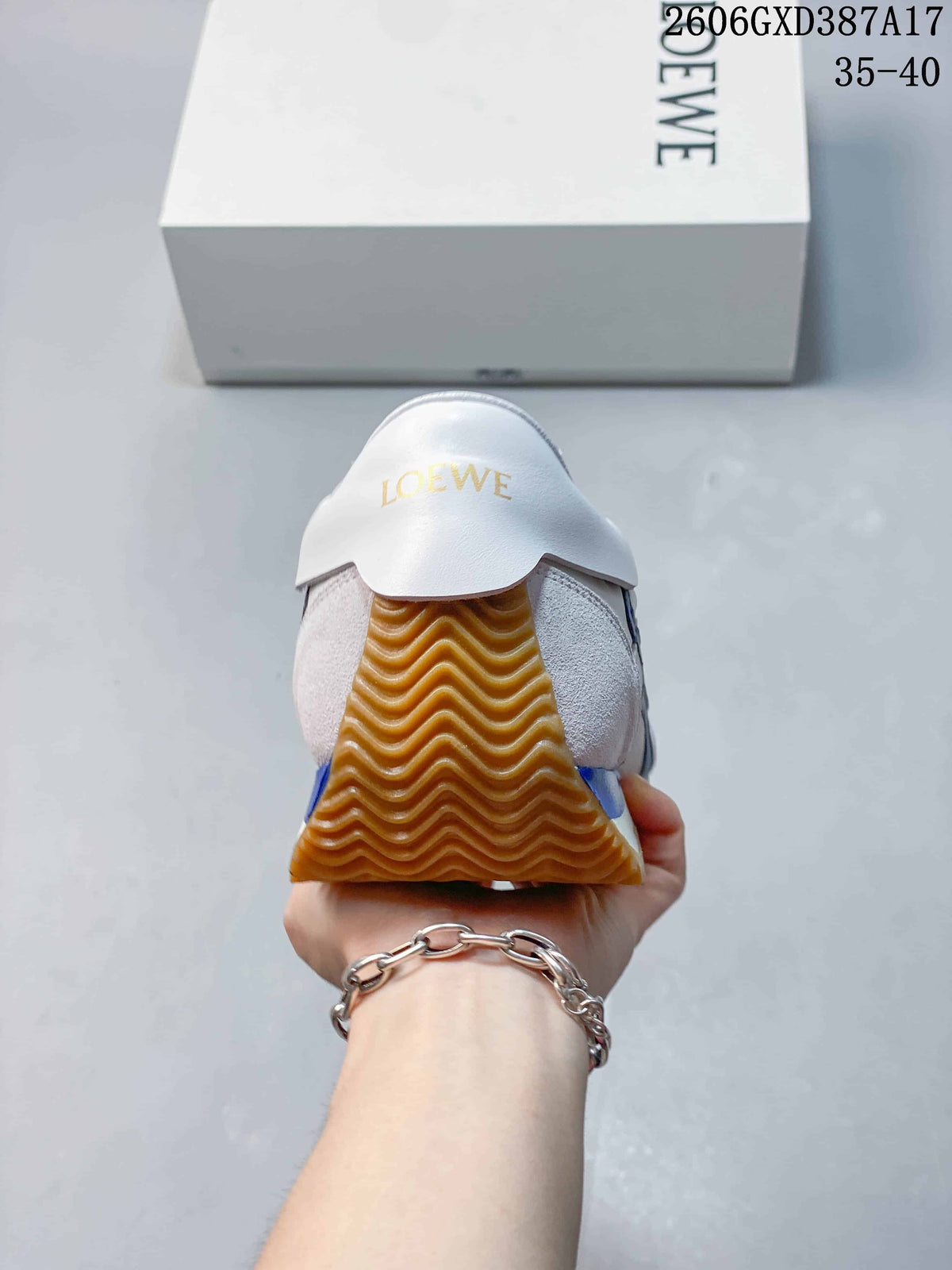 Loewe White and Blue Lace-Up Sneakers with Gum Sole