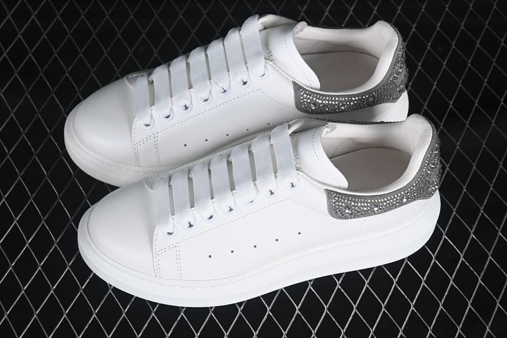 Alexander McQueen White Leather-Style Sneakers with Crystal Heel