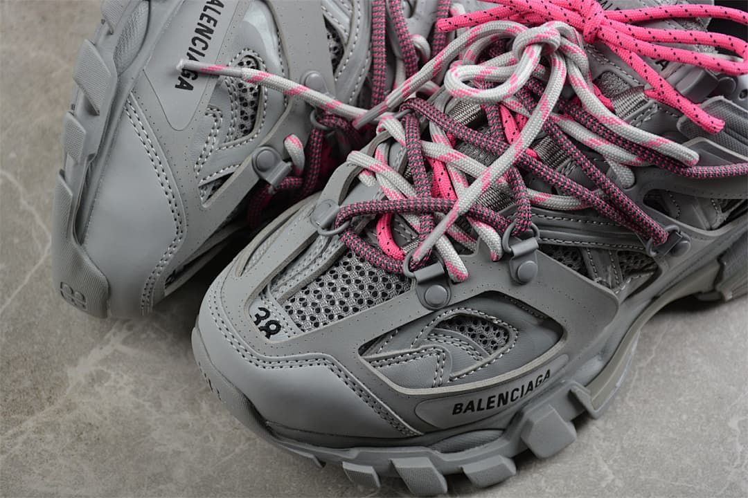 Balenciaga Track Sneaker in Grey with Pink Laces