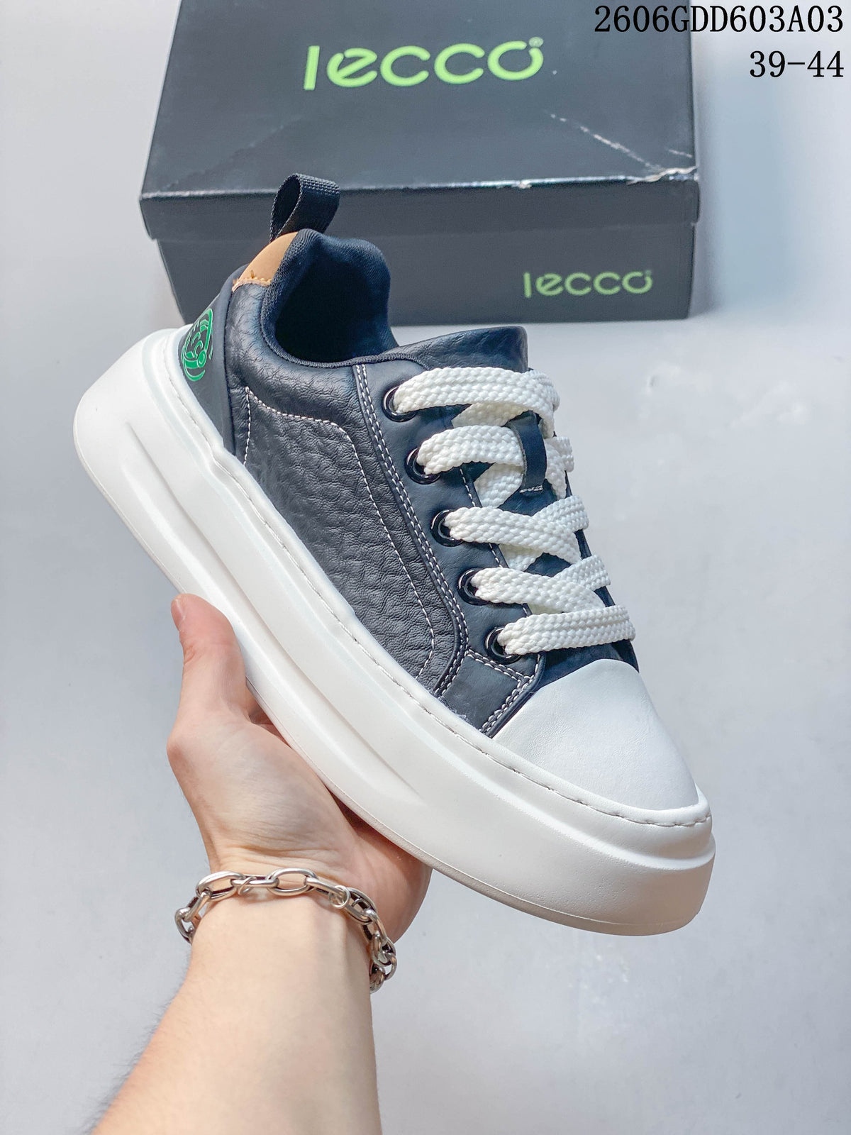 ECCO Biom Fjuel Low-Top Sneakers, White and Navy, 2606GDD603A03