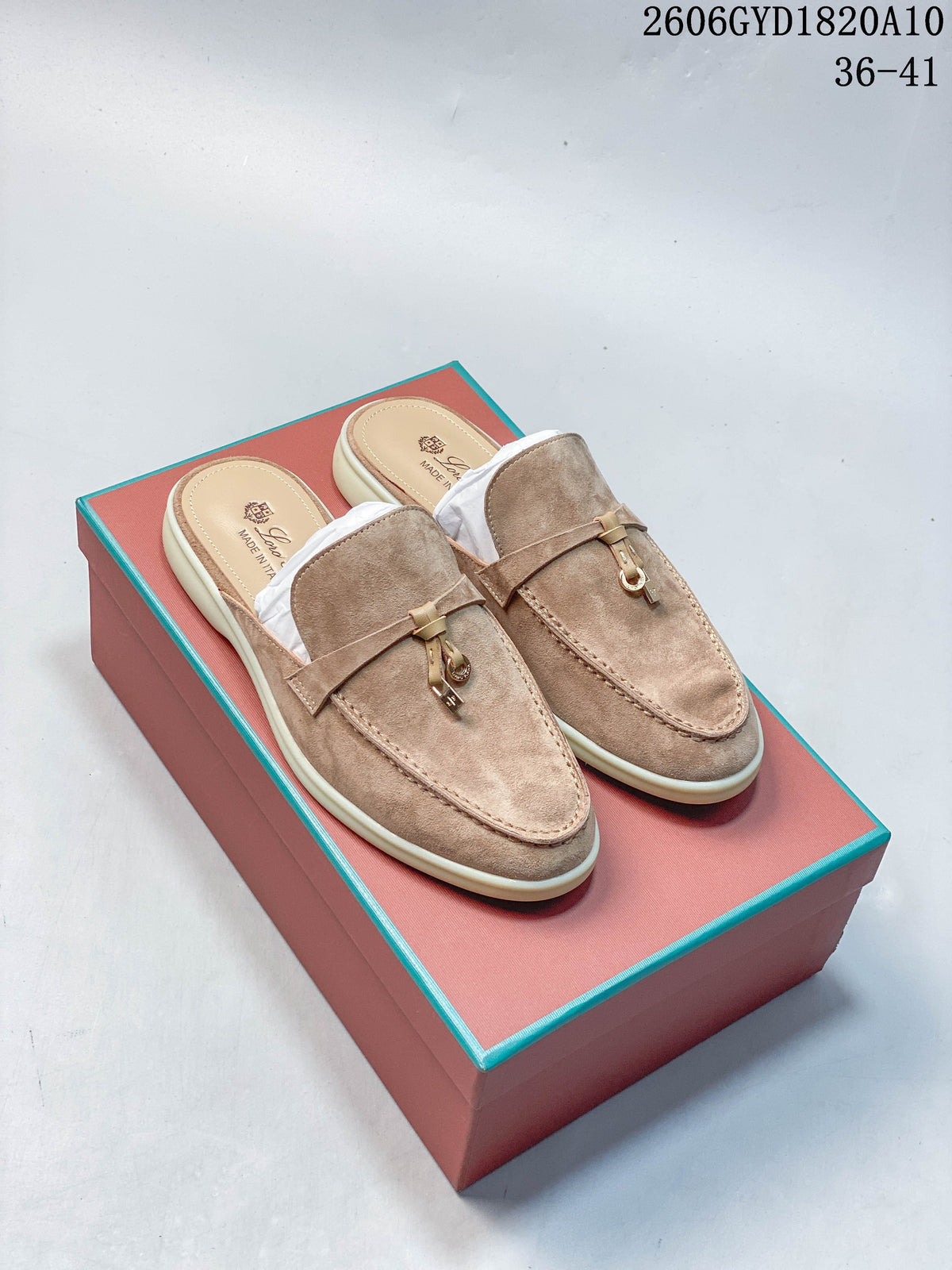 Loro Piana Suede Loafer Mule in Taupe