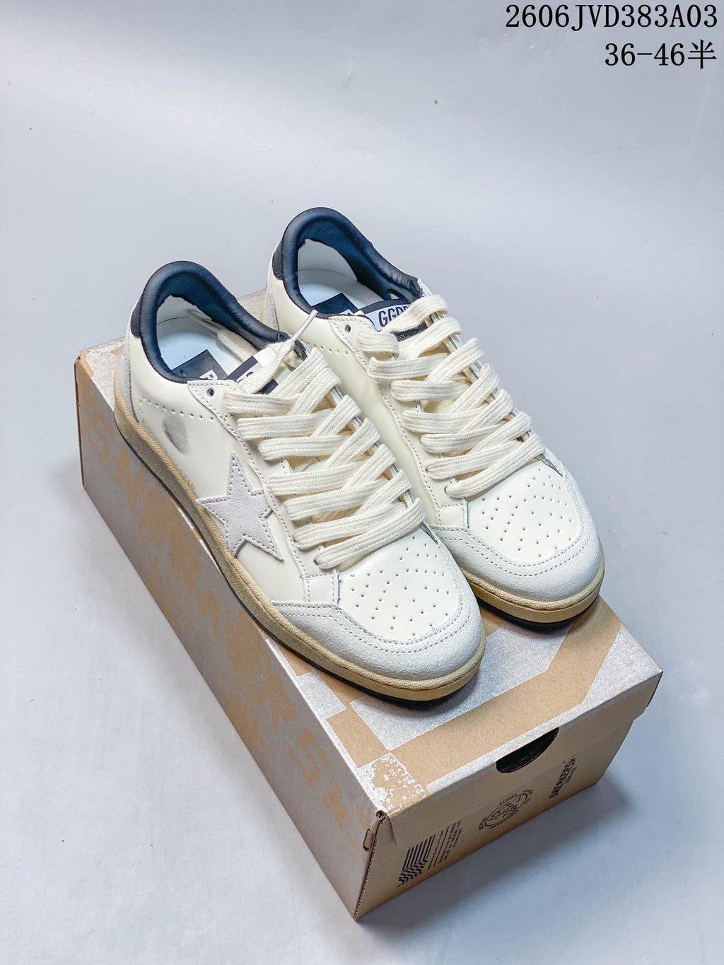 Golden Goose Super-Star Low-Top Sneakers in White and Navy