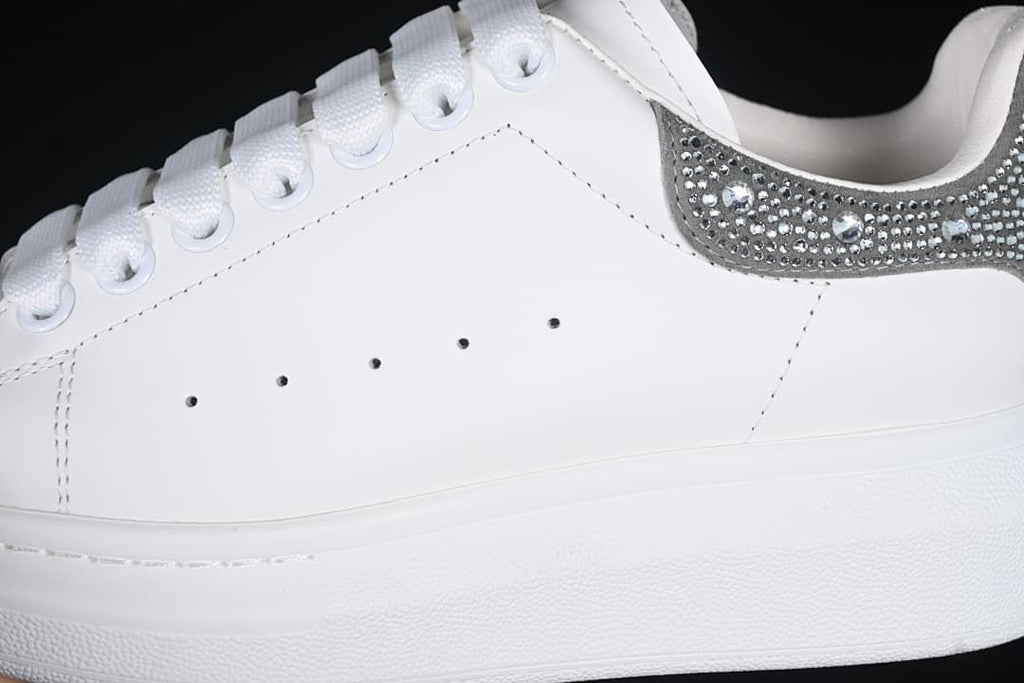 Alexander McQueen White Leather-Style Sneakers with Crystal Heel