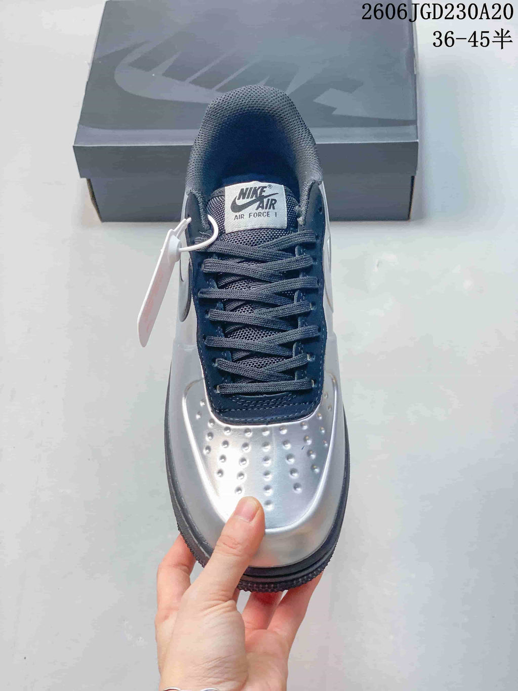 Nike Air Force 1 Low Silver and Navy Sneakers