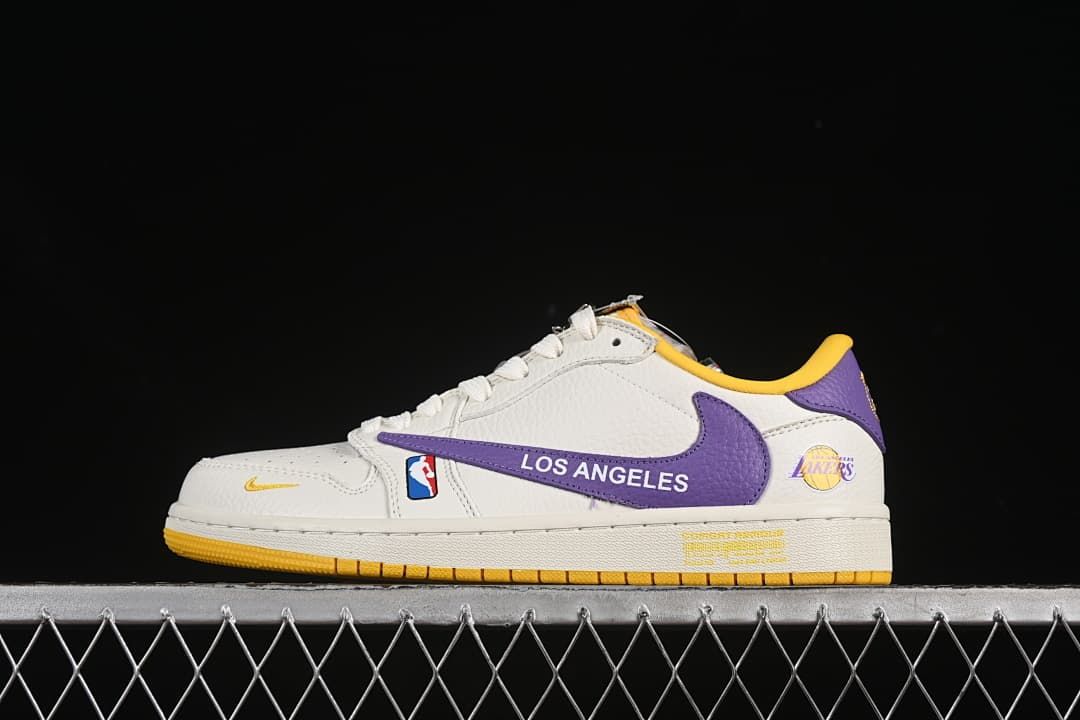 Nike Low-Top Basketball Sneakers in White, Purple and Gold