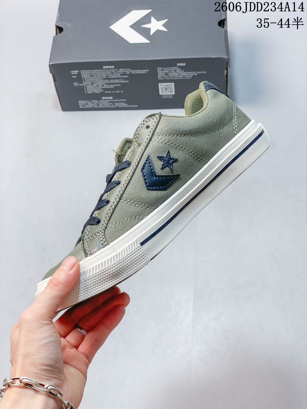 Converse Low-Top Lace-Up Sneakers in Olive and Navy