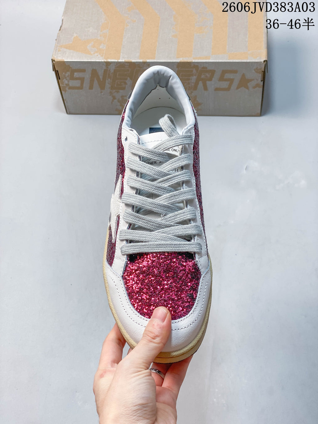 Golden Goose Super-Star Sneakers, White and Pink Glitter