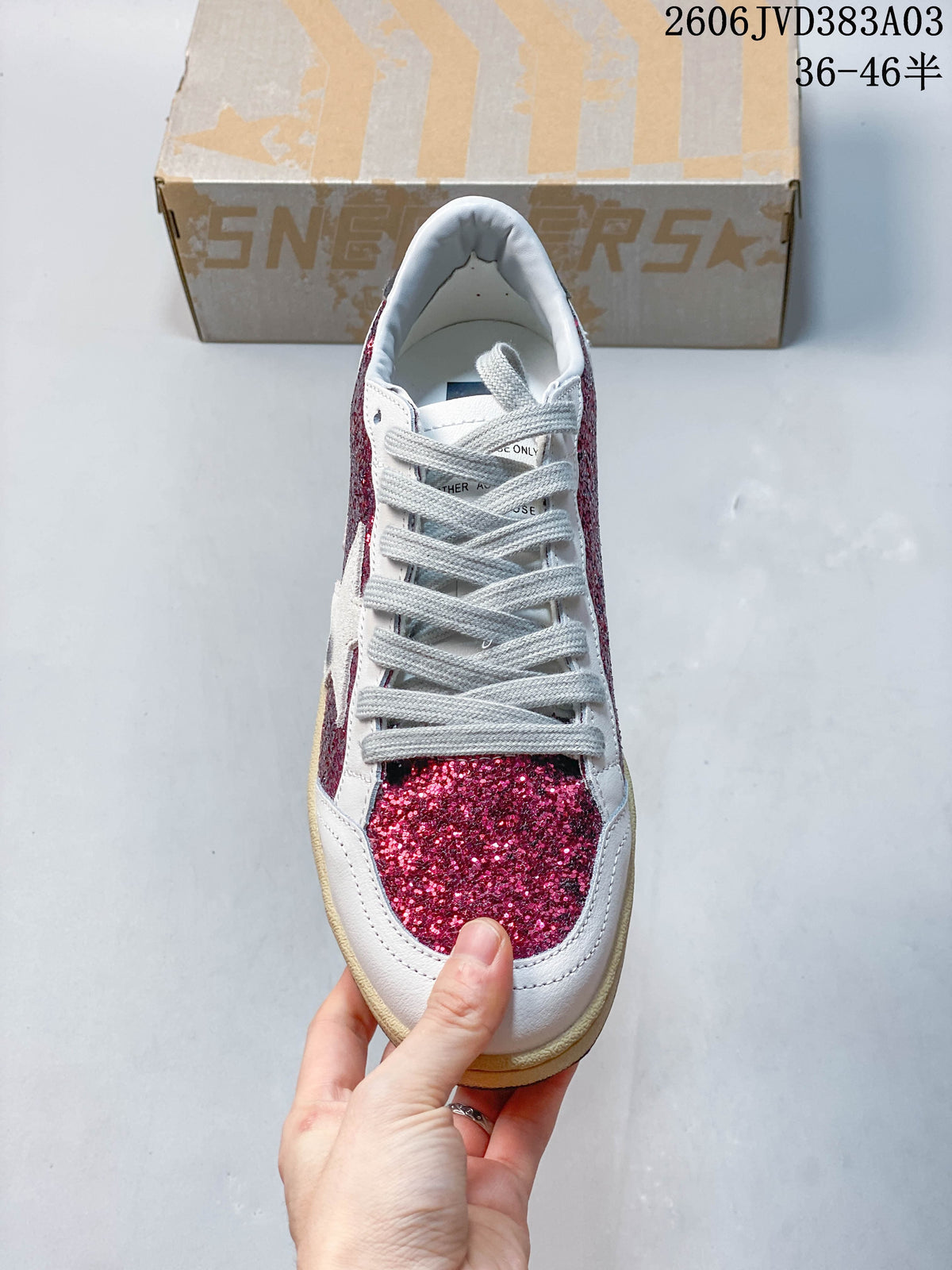 Golden Goose Super-Star Sneakers, White and Pink Glitter