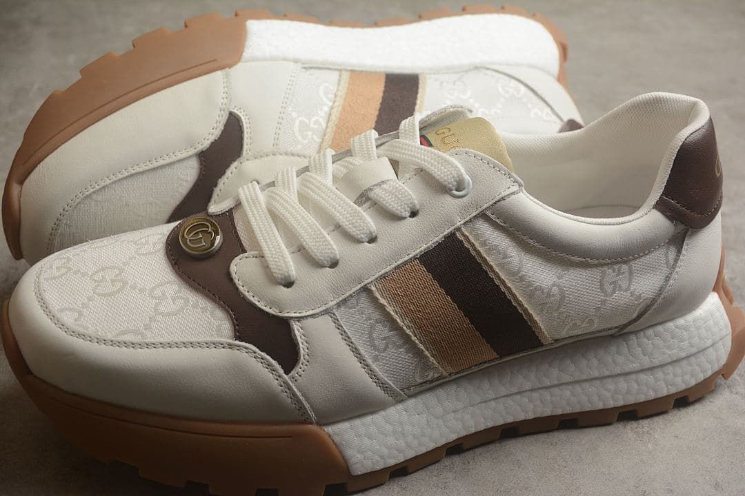 Gucci Re-Web Sneakers in Ivory and Brown
