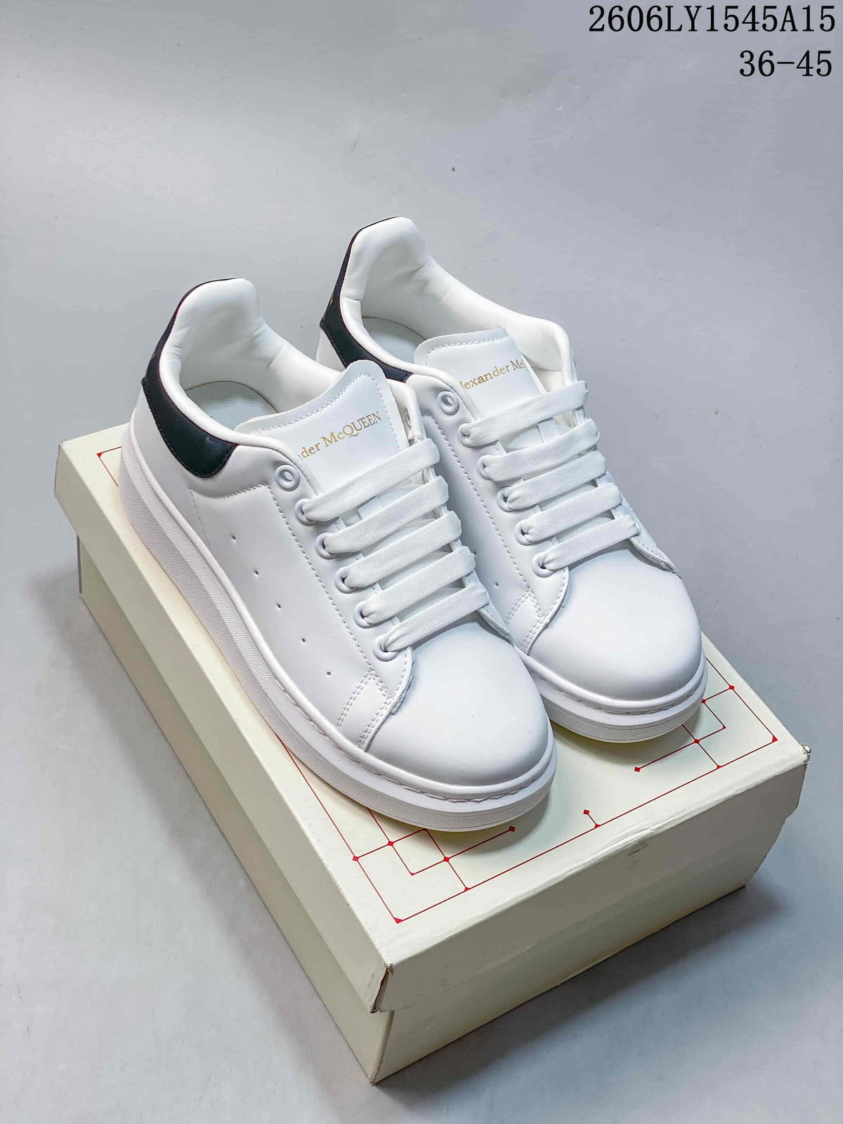 Alexander McQueen White Platform Sneakers with Navy Heel Tab