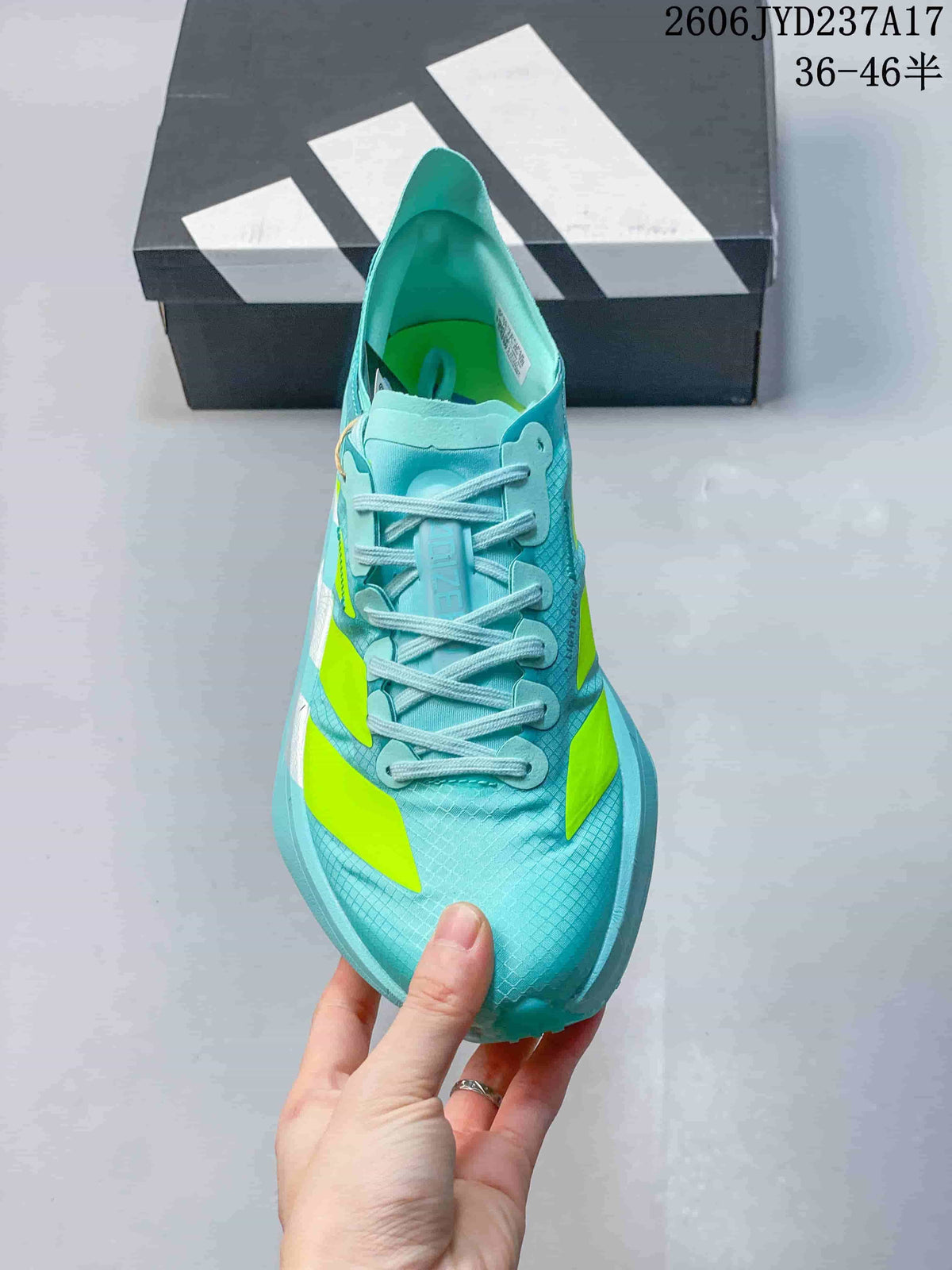 Adidas Adizero Adios Pro 4 Running Shoes, Aqua and Neon Yellow