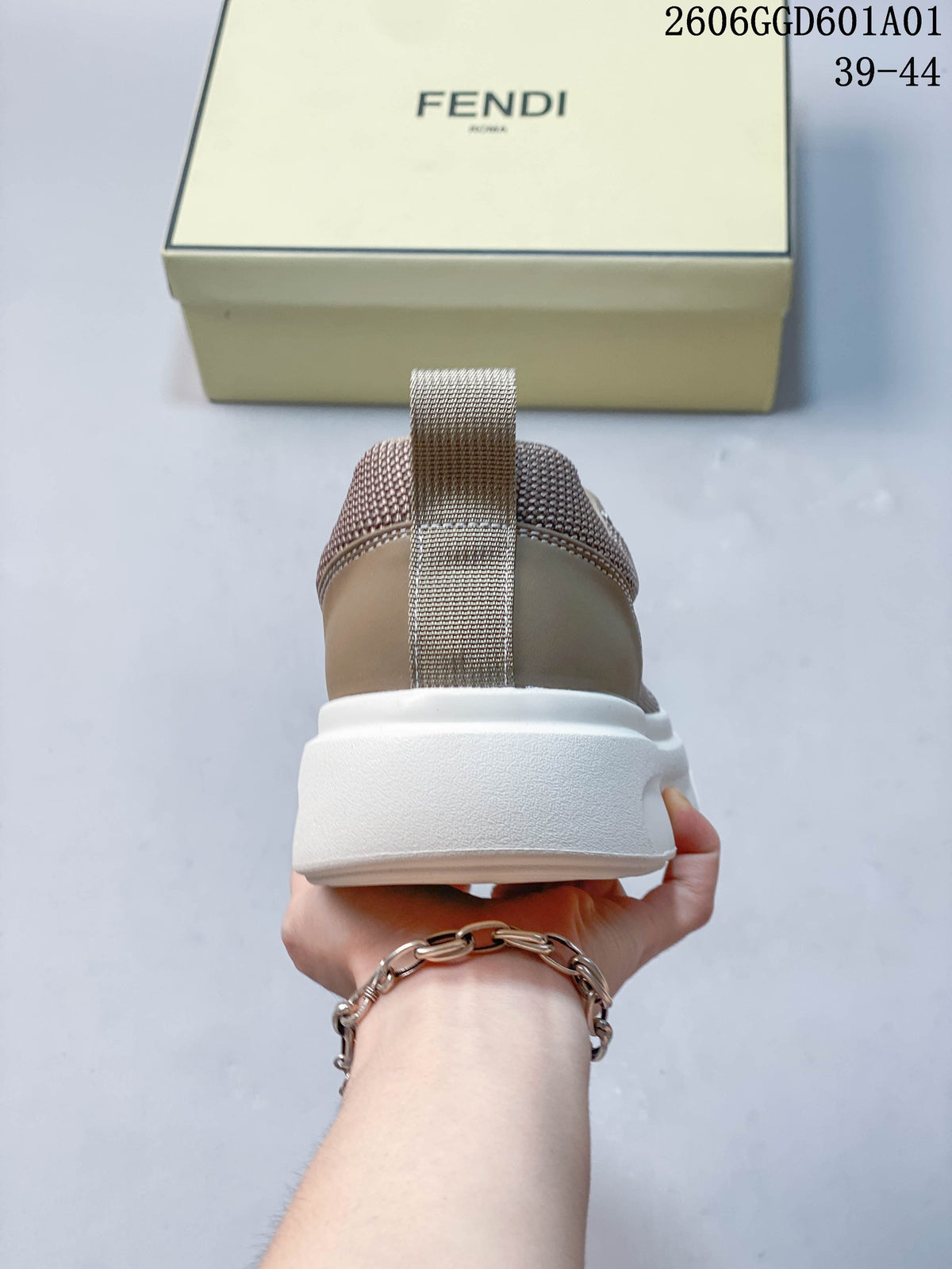 Fendi Match Low-Top Sneakers in Taupe and White 522080ASQEE