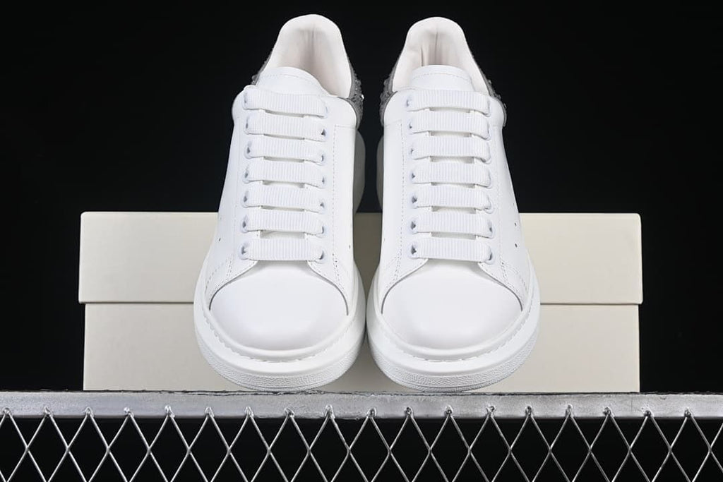 Alexander McQueen White Leather-Style Sneakers with Crystal Heel