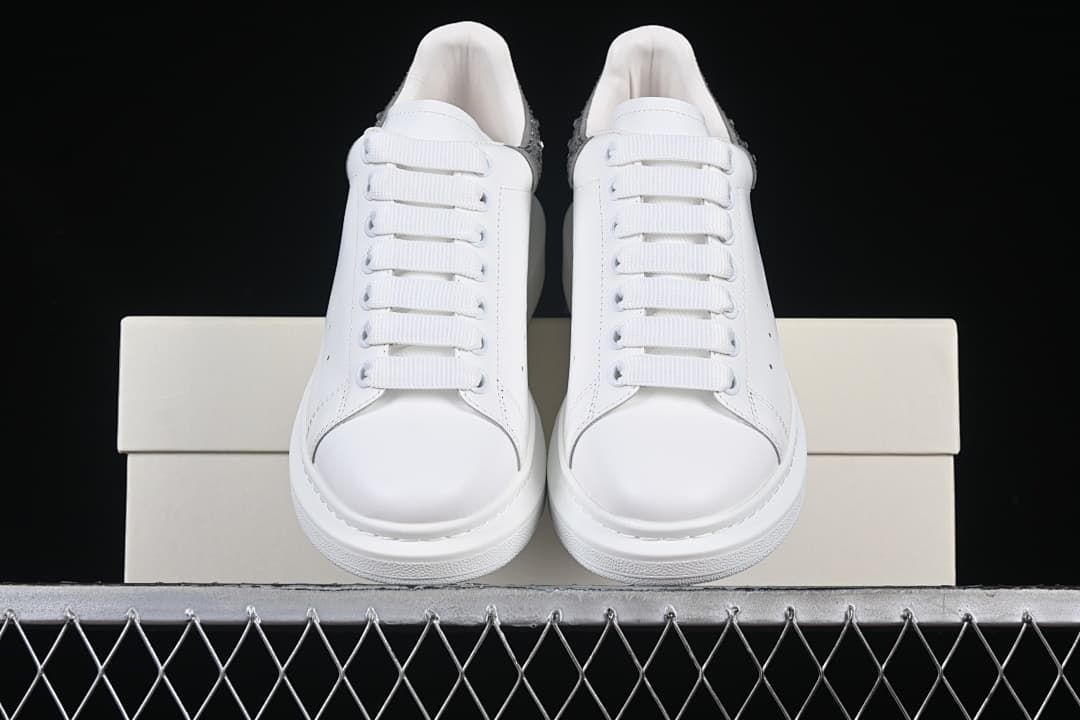 Alexander McQueen White Leather-Style Sneakers with Crystal Heel