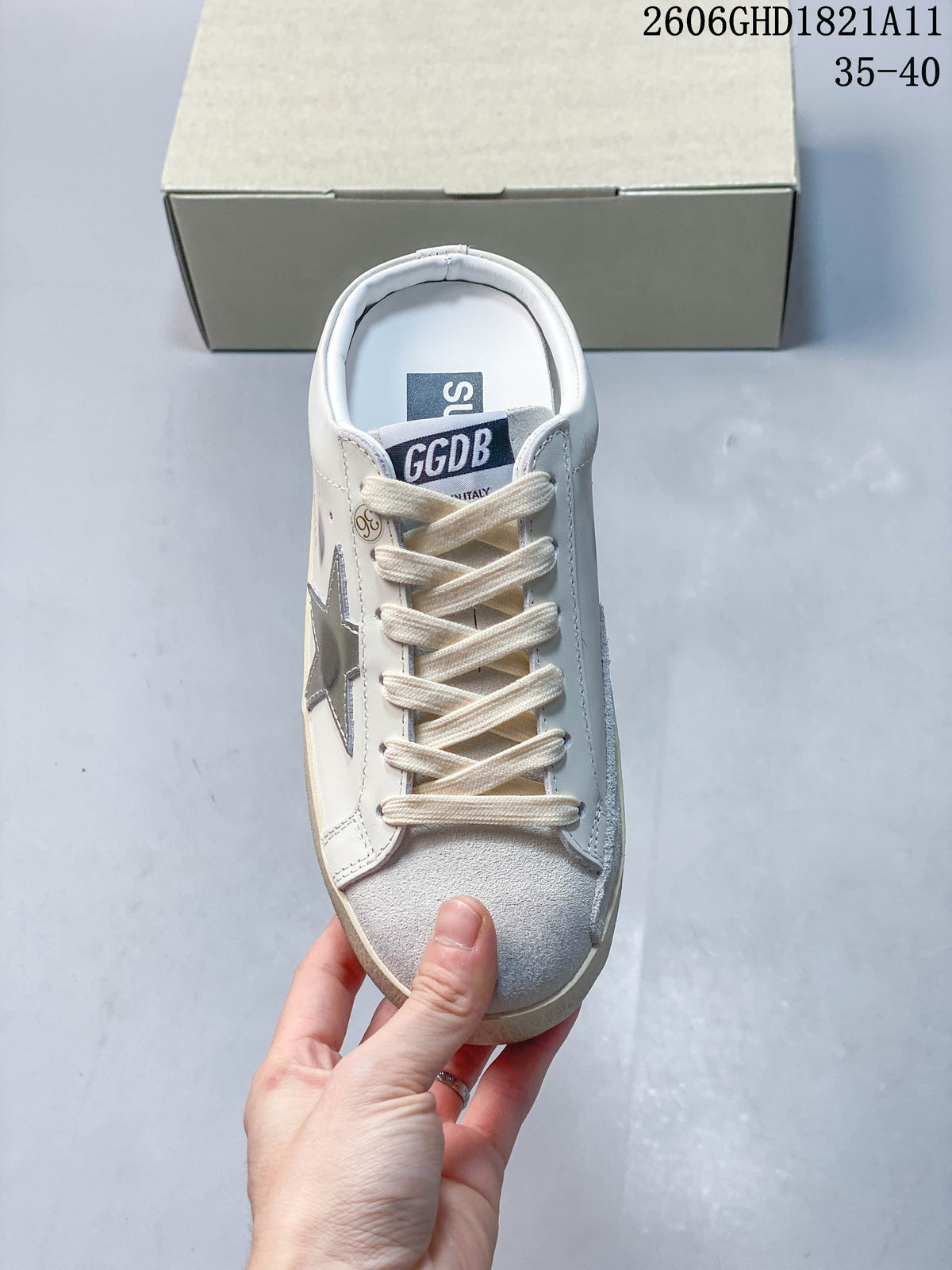 Golden Goose Super-Star White Low-Top Sneakers with Silver Star