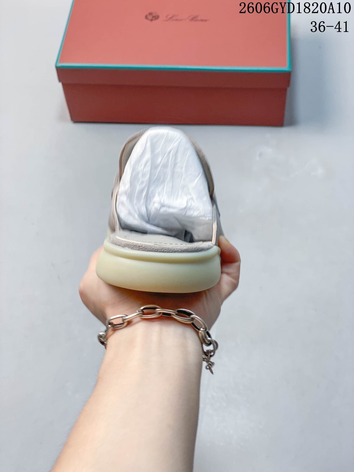 Loro Piana Grey Slip-On Loafers with Gold-Tone Detail