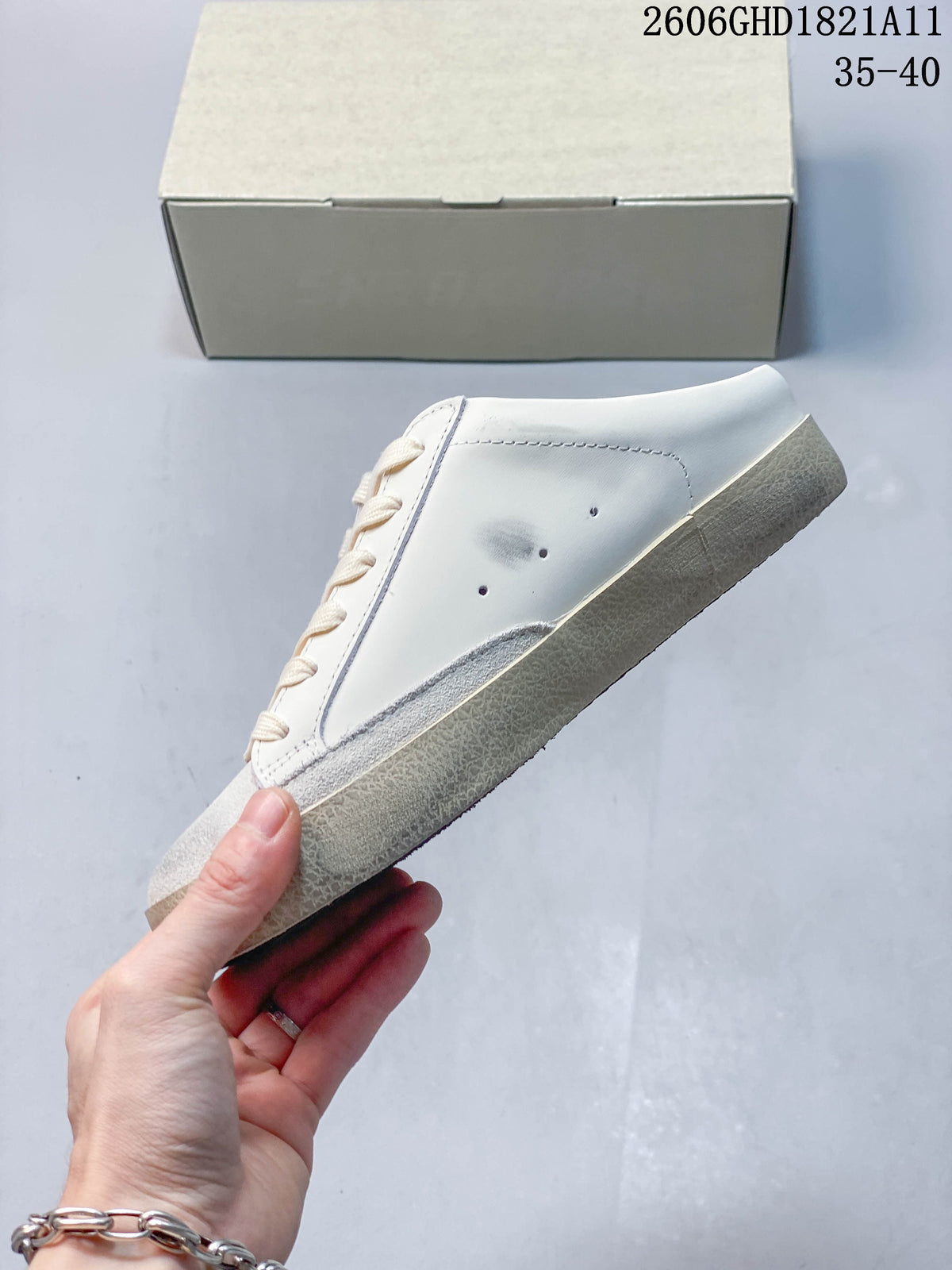 Golden Goose Super-Star White Low-Top Sneakers with Silver Star