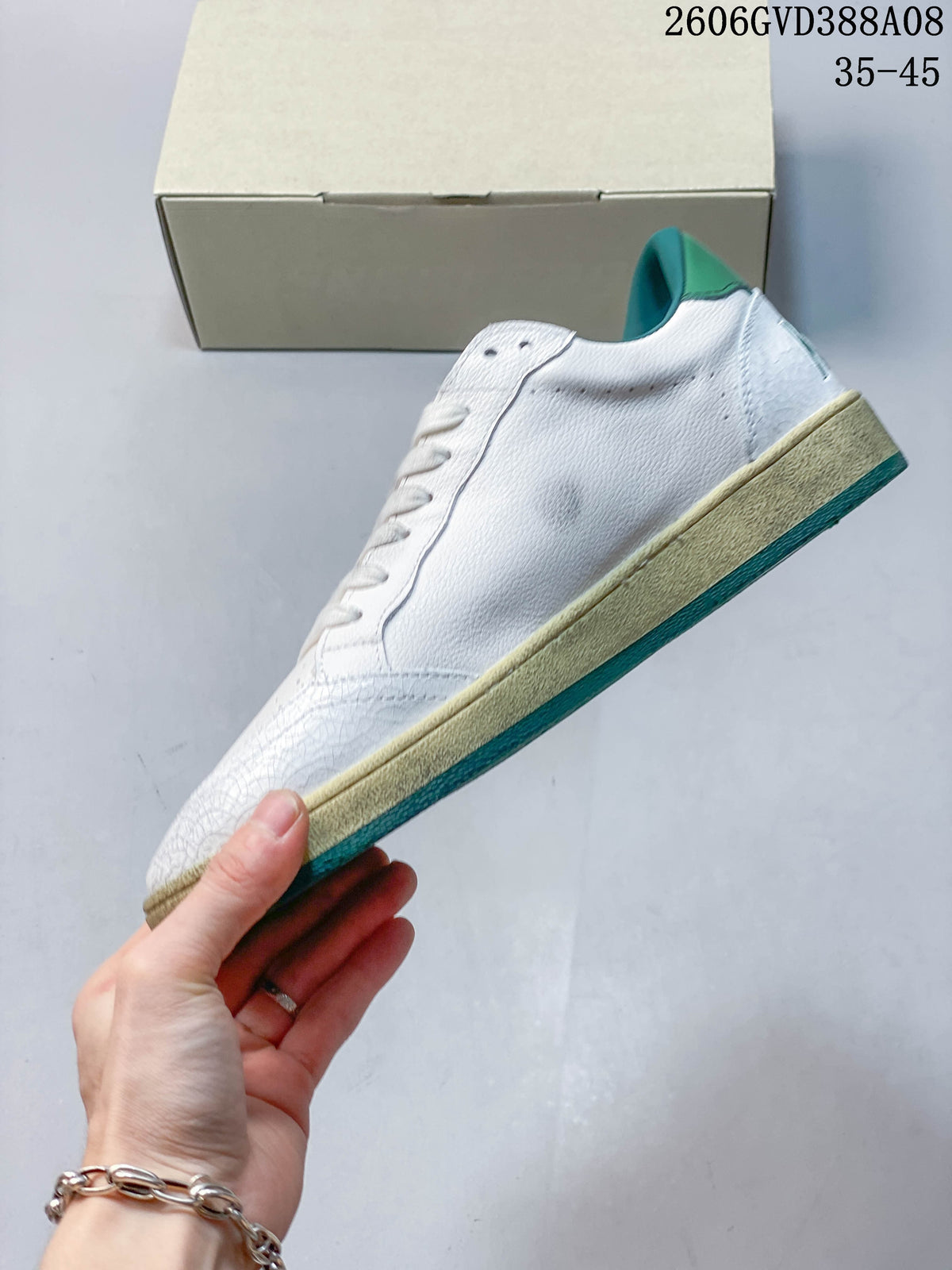 Golden Goose Super-Star White Sneakers with Green Star