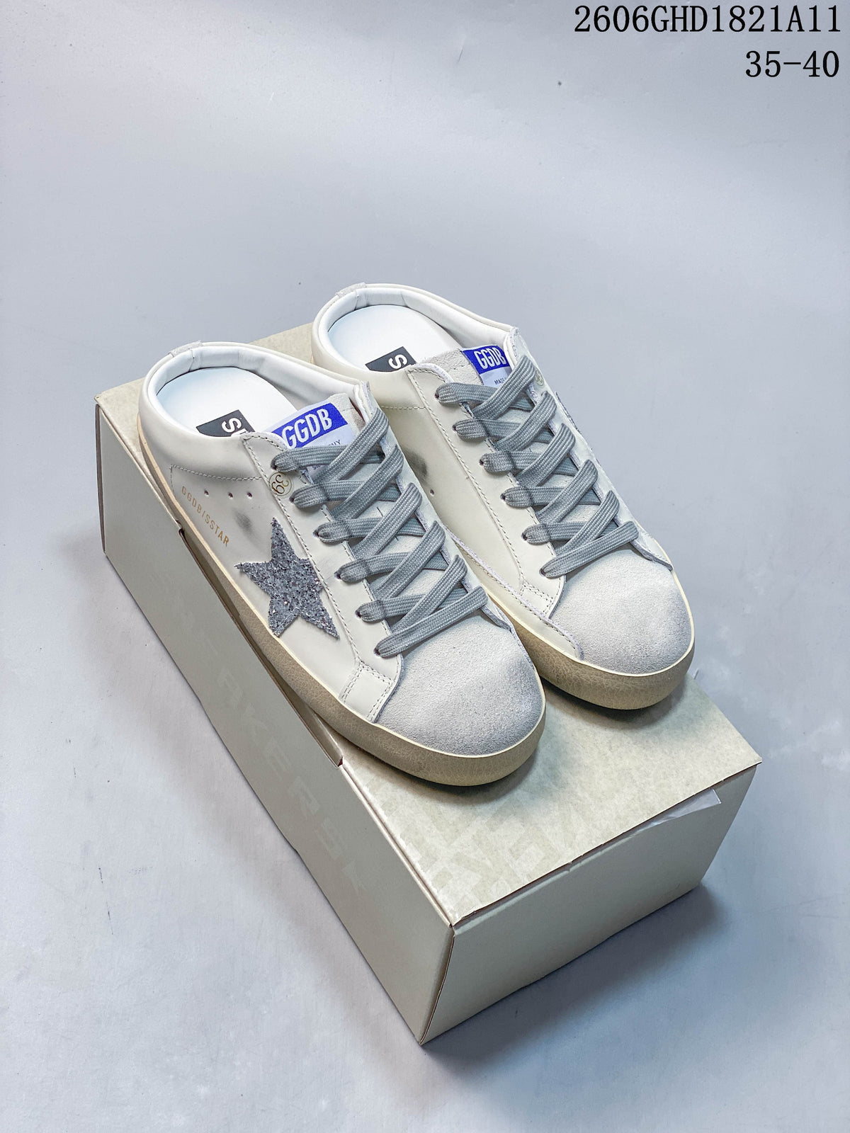Golden Goose Super-Star White Low-Top Sneakers with Glitter Star