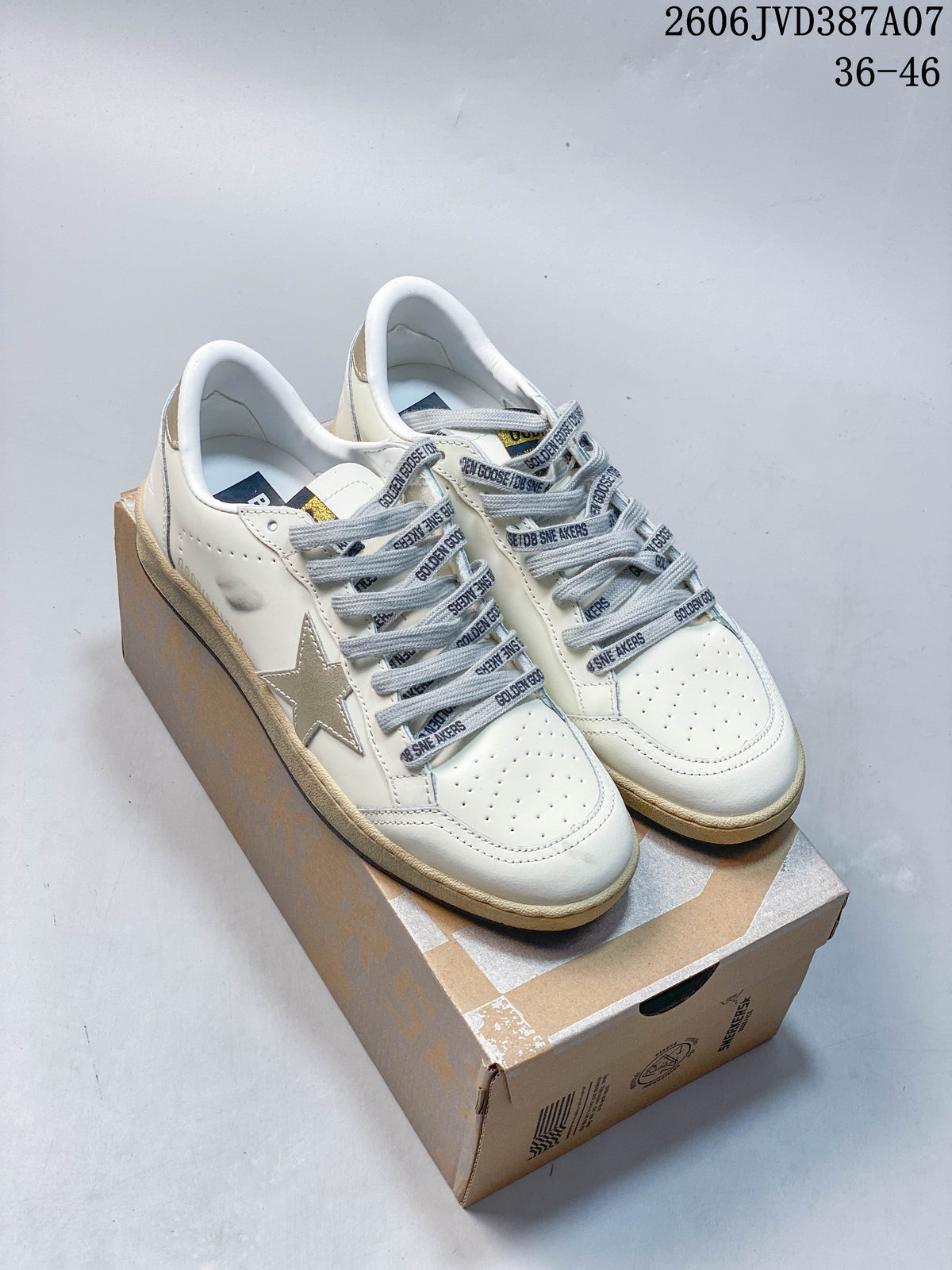 Golden Goose Super-Star Low-Top Sneakers in White and Silver
